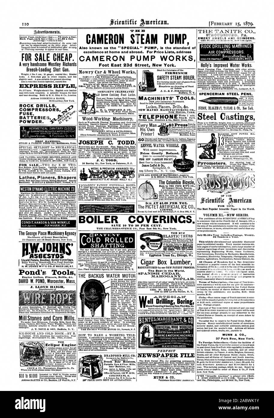 Exzellenz im In- und Ausland. Für Preislisten Adresse CAMERON ITIAM PUMPE AdvertionnentO. inside Seite jedem Einfügen - 75 Cent pro Zeile. Zurück Seite jedem Einfügen - 61.00 eine Linie. Für Verkauf billig. Ein sehr hübscher Westley Richards Breech-Loading Shot Gun. EXPRESS GEWEHR ROCK DRILLS 4 Sicherung "DROP HÄMMER HOLME & CO 51 Iddietovrn PARKER DRÜCKEN SIE Anschl. Drehmaschinen Planern Shaper Maschinen. E. GOULD & EBERHARDT Newark NEW JERSEY CONDITHANSON & van Winkle Das George Positioniermaschinen Agentur Maschinen jeder Beschreibung. SSES '05 Flüssiglacke Roofing Kessel Beläge's Pond Tools DAVID W. TEICH Worcester, Mass. J. LLOYD Stockfoto