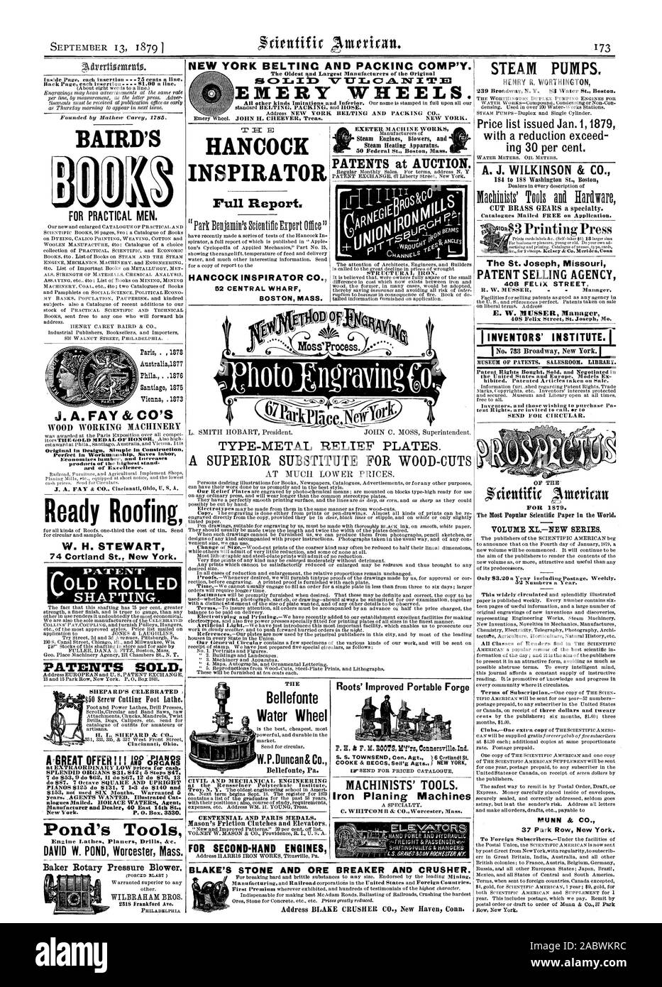 Für kreisförmige senden. 01 "Die populärsten wissenschaftlichen Papier in der Welt. VOLUME XL - NEUE SERIE. Nur 83,20 pro Jahr inkl n di ng Porto. Wöchentlich. Strukturelle Eisen. Moss'-Prozess. L. SMITH HOBART Präsident. JOHN C. MOSS Betriebsleiter. Typ - METALL RELIEF PLATTEN. Eine überlegene ERSATZ FÜR HOLZ-Schnitte zu sehr viel niedrigeren Preisen. Die bellefonte Wasserrad W. S. Duncan & Co Bellefonte Pa Wurzeln "Verbesserten tragbaren Forge COOKE & SEGOS Verkaufen 'g Agra. .1 NEW YORK ZIVIL- UND MASCHINENBAU am Rensselaer Polytechnic Institute CENTENNIAL UND PARIS MEDAILLEN. Mason's Reibkupplungen und Aufzüge. Für die zweite - Stockfoto