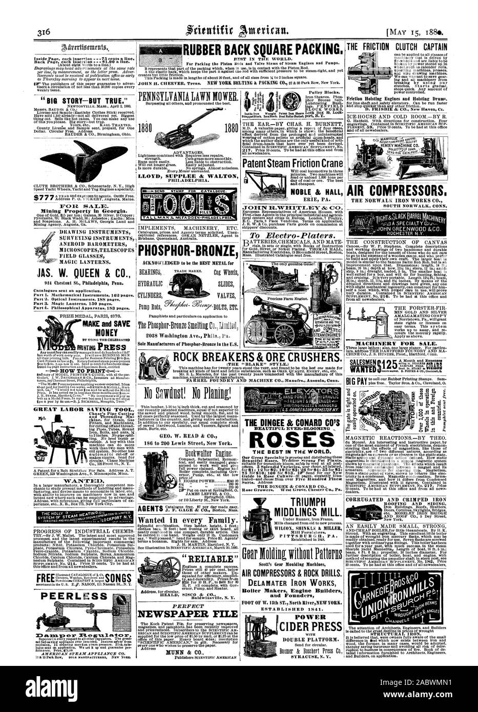 Inside Seite jedem Einfügen - 75 Cent pro Zeile. Zurück Seite jedem Einfügen - S 1,00 eine Linie. Verkauf. LLOYD SUPPLEE & WALTON PHILADELPHIA. Marken. Alleiniger Hersteller von Phosphor-Bronze in den USA GEO. W. LESEN & CO.186 bis 200 Lewis Street New York. "Zuverlässige baldwinsville N.Y. PERFEKTE ZEITUNG DATEI Adresse MUNN & Co. Z DAS OHR. VON CHAS. Ii. Burnett Patent Dampf Reibung Kran edel & HALL ERIE PA. Zu Electro-Platers. Die DINGEE & CONARD CO IST SCHÖN IMMER BLÜHEN DIE D 1 NGEE & CONA RD CO Rosenzüchter West Grove Chester Co Pa KOMPRESSOREN & Rock Drills. DELAMATER IRON WORKS Kessel Entscheidungsträger Stockfoto