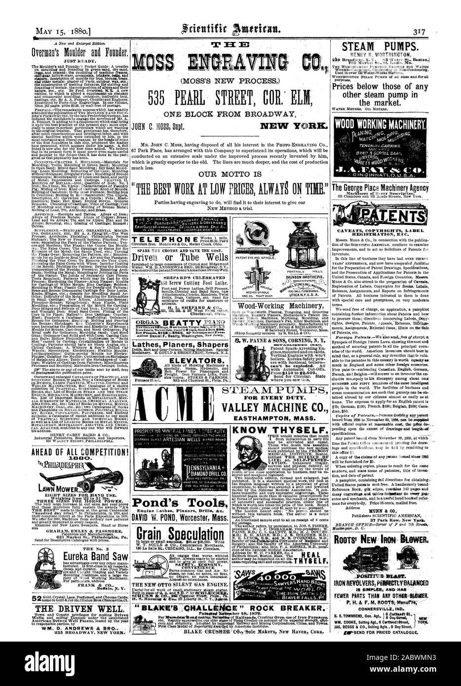Die angetriebene gut. (MOSS DER NEUE PROZESS) einen Block vom Broadway UNSER MOTTO IST. Drehmaschinen Planern Shaper FÜR JEDEN PFLICHT. Tal MACHINE CO. EASTHAMPTON MASSE. 8 CHALLE E'ROCK BREAKER. BLAKE BRECHER - Alleinige Entscheidungsträger New Haven Cona. In WashingtonD. C. Wurzeln" neue iR 04. Gebläse. P0 BÜGELEISEN REVOLVER SIMPLAR PENECILYBALA IST. Und. Hat CONNERSVILLE IND.dIR MAV ge ENDE FÜR GÜNSTIGE KATALOG. Eureka Bandsäge langweilig's Pond Tools DAVID W. TEICH Worcester Messe GrainSkeculation der George Positioniermaschinen Agentur HOLZ ARBEITSMASCHINEN. Dampf pumpen. HENRY R. WORTHINGTON Preise unter denen des Marktes. Angetrieben oder Rohr Stockfoto