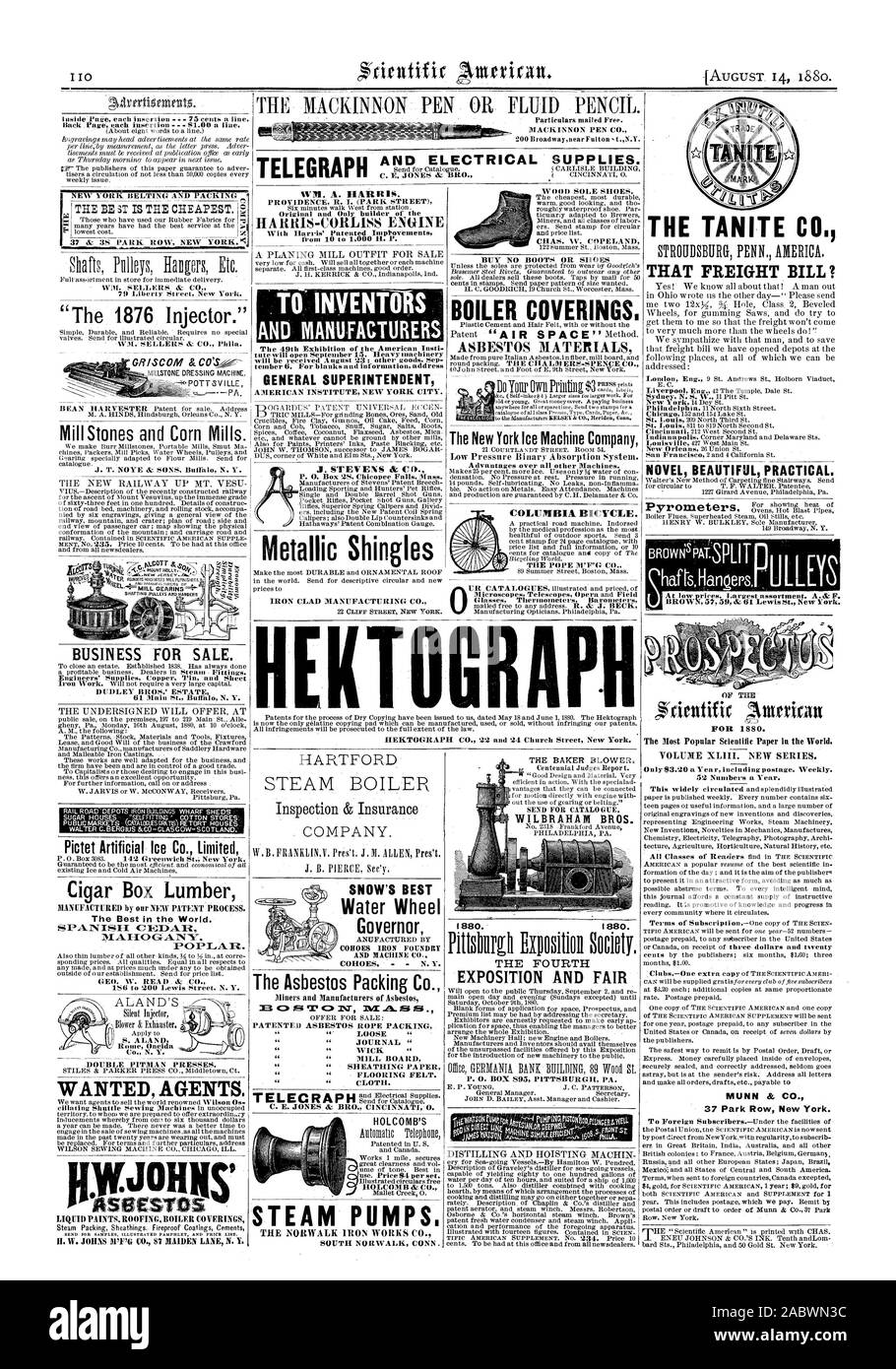Ich DIE WERDEN ST IST DIE GÜNSTIGSTE. "Die 1876 Injektor. Die neuen Eisenbahnunternehmen bis Mt. VESU ZUM VERKAUF. 61 Main St. Buffal N.Y., DER UNTERZEICHNETE bieten bei Pictet künstliches Eis Co. Limited Zigarrenkiste Bauholz hergestellt von unserer neuen PATENT PROZESS. Das Beste in der Welt. SI'AISTISII ZEDER YIA. IIIDGA. IST-Pappel. GEO. W. AN LESEN. Co.186 bis 200 Lewis Street N.Y. DOPPEL PITMAN pressen. Wollte AGENTEN W. JOHNS FLÜSSIGLACKE. Bedachungen Bodenbeläge Steum BOILF. R Verpackung Ummantelungen. Feuerfeste Beschichtungen Klebstoffe SENDEN FEIND PROBEN illustrierte Broschüre und Preisliste. Und SPANNUNGSVERSORGUNGEN. Kessel Beläge Die neue Stockfoto