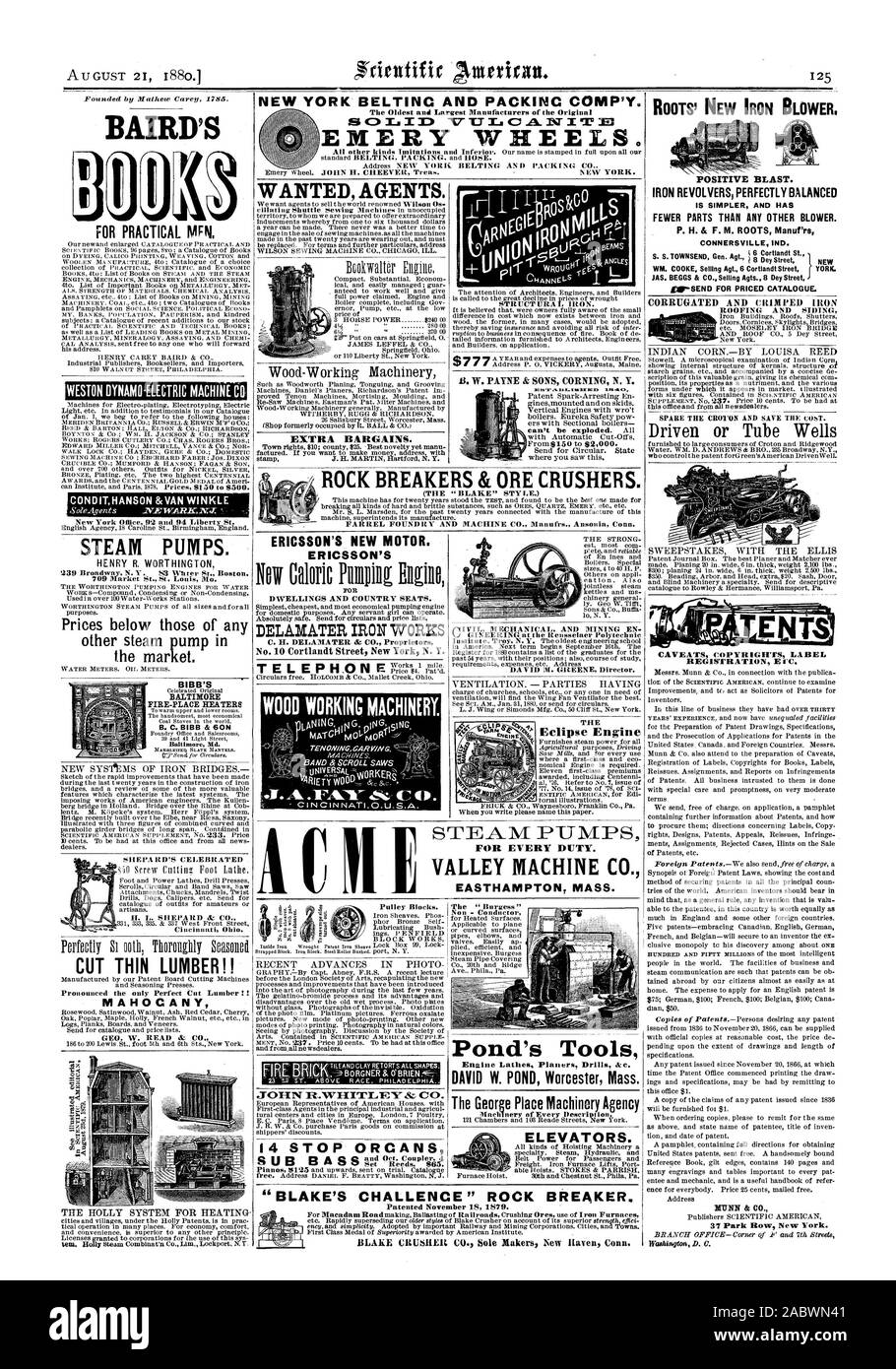 Viele Stiche und Tabellen wichtig zu jedem Pat entee und Mechaniker und ist ein nützliches Handbuch der siehe Adresse MUNN & Co Verlage Scientific American 37 Park Row New York. Workington. D. C. SCHNITT dünnes Holz!! Nur die perfekten Schnitt Bauholz MAHOC JEDE DER Eclipse Motor des BIBB KAMIN IFEATERS B.C. BIBB & SOHN MARBLETANE SCHIEFER MANTELS ausgeprägt. Ii. L. SHEPARD az CO ROCK BREAKERS & ERZ BRECHERN. (Die "BLAKE' Stil.) FARREL GIESSEREI UND MACHINE CO. Manufrs. Ansonia Anschl. S'TE A M-PUMPEN FÜR JEDEN PFLICHT. Tal MACHINE CO. EASTHAMPTON MASSE. Flaschenzüge. 14 STOP ORCANS's Pond Werkzeuge Motor Drehmaschinen Stockfoto