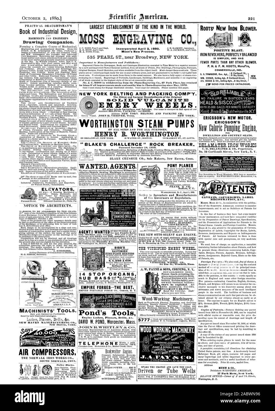 Die größte EINRICHTUNG DIESER ART IN DER WELT. MOSS GRAVUR C aufgenommen am 2. April 1880. Moss des neuen Prozesses. Herr J. C. MOSS im Rückzug aus der Photo-Engraving Co 67 Park Place hat NEW YORK BELTING UND VERPACKUNG KOM P'Y beibehalten Schmirgel Räder. Wohnungen UND LAND SITZEN. ORTHINOTON DAMPF PUMPEN Patentierte 18. November 1876. HENRY R. WORTHINGTON IN ALLEN GRÖSSEN UND FÜR ALLE ZWECKE. Buch des Industrial Design Zeichnung Begleiter. Flaschenzüge. Wollte AGENTEN. Vorbehalte URHEBERRECHTE LABEL NUNN & Co. Aufzüge. Maschinisten' TOOLS. NEW HAVEN MANUFACTURING CO. New Haven Anschl E s BIBER FALLSP 4 LUFT Stockfoto