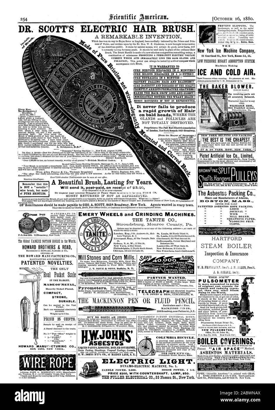 DR. SCOTT'S ELEKTRISCHE HAARBÜRSTE ES GERECHTFERTIGT IST T HEILUNG BILIOUS KOPFSCHMERZEN IN 5 MINUTEN!! Neue 'York Eismaschine Firma 21 Courtland St. New York Zimmer 51 55. Eis und kalte Luft. Verhindern, dass Haarausfall und Glatzenbildung!! Sofort Festnahmen vorzeitiger Vergrauung!! Macht das Haar wachsen lange und glänzende!! Es ist immer wieder ein schnelles Wachstum des Haares HEILUNG NEURALGIE in 5 Minuten zu produzieren!! Denken Sie daran, dass dies nicht ein. Bin Materialeffekte' Drahtbürste aber aus reinem Borsten. HOWARD BRÜDER&LESEN SIE DIE HOWARD MANU HINZURECHNET CO. Patentierte Neuheiten. Die NUR AUS METALL KOMPAKTE STRONC langlebig. Preis 25 Cent. HOWARD Stockfoto