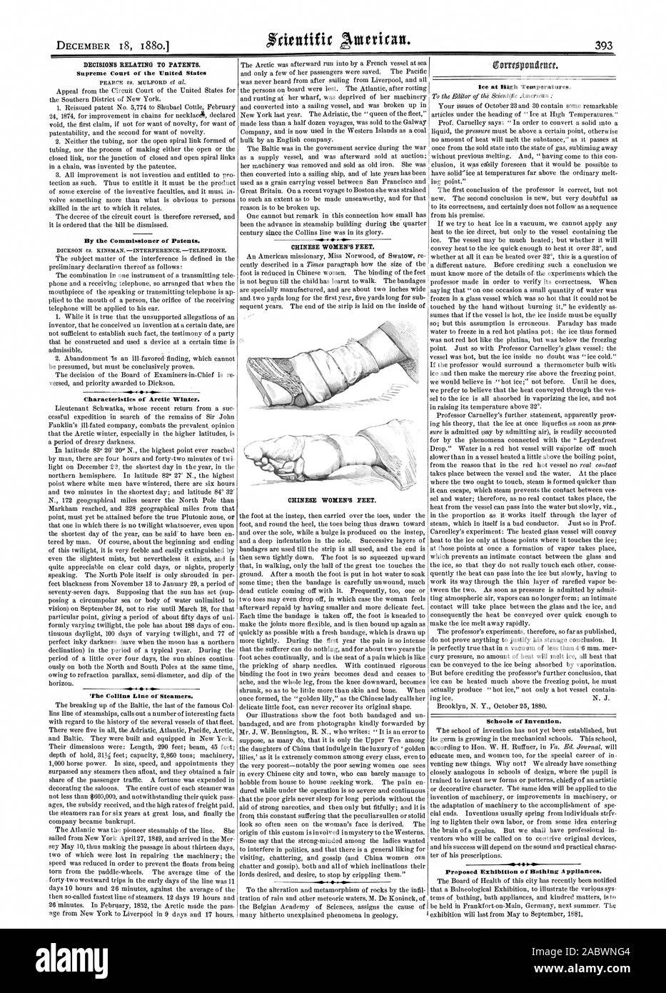Entscheidungen in Bezug auf die Patente. Oberster Gerichtshof der Vereinigten Staaten, die von der Kommissarin von Patenten. DICKSON VS. Löser. - Störungen. - Telefon. Die Collins Line der Dampfer. Die chinesischen Frauen Füße. Die chinesischen Frauen Füße. Eis bei hohen Temperaturen. Schulen der Erfindung. Vorgeschlagene Ausstellung von Baden eine ppliances., Scientific American, 1880-12-18 Stockfoto