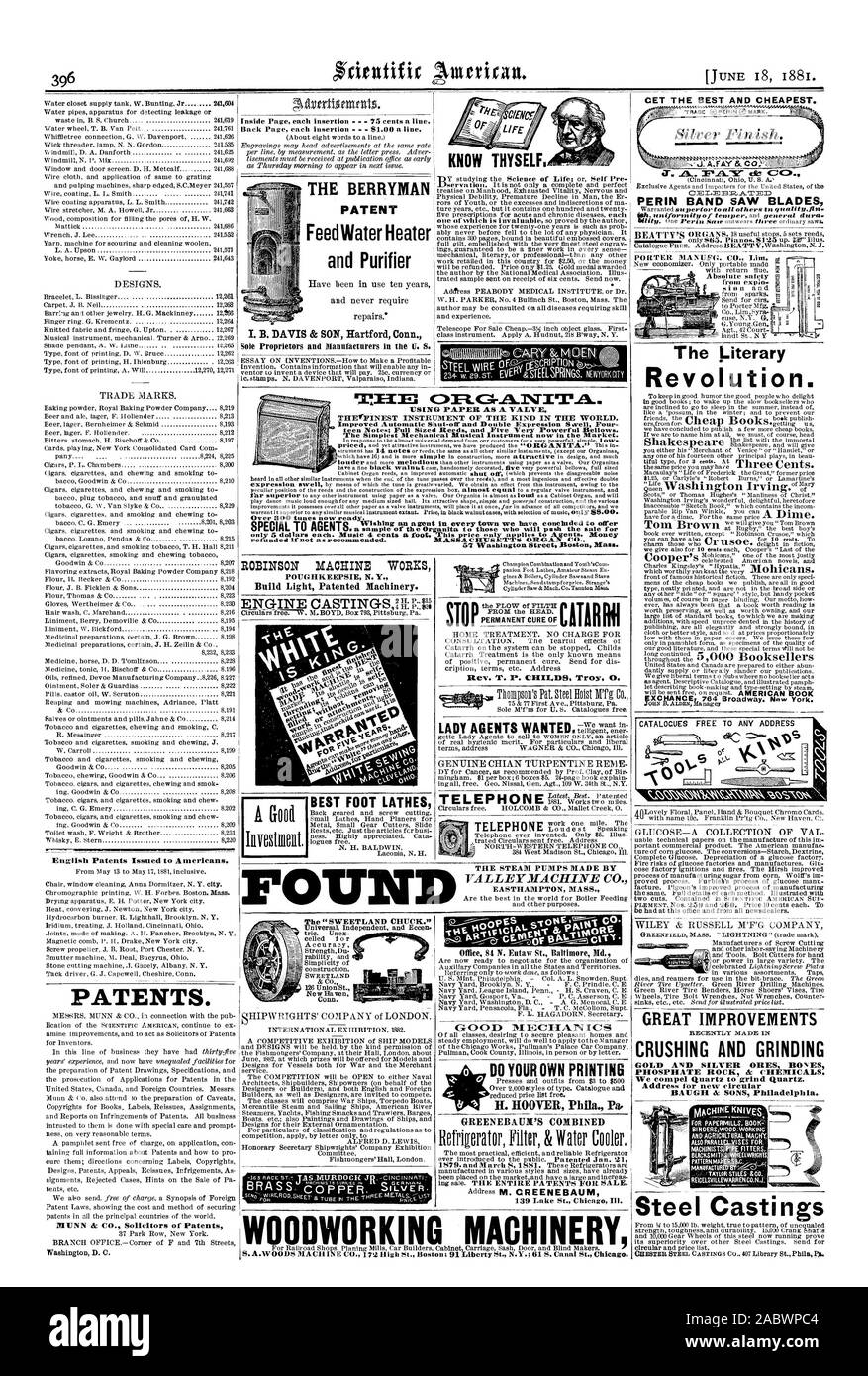Englisch erteilten Patente zu den Amerikanern. Patente. Messing. ose; spe. VCR. Erkenne dich selbst 0 NM CARY 84 MOEN Pfr. T. S. CHILDS Troy. 0. Telefon: ZEIAT itkt liFICIA r'pa0re gute MECIIAN IC S KEINE EIGENEN DRUCKEN H. HOOTER Phila. Pa OREENEBAUM Kombiniert 139 Lake St. Chicag Illinois MINNIC AFAY&C PERIN BANDSÄGEBLÄTTER VOR KURZEM IN Zerkleinern und Mahlen von GOLD- UND SILBERERZE KNOCHEN PHOSPHAT ROCK & CHEMIKALIEN. Wir zwingen Quarz Quarz zu mahlen. Adresse für neue Rundschreiben REICELSVILLEWARRINCO. N.J. Stahlguss der BERRYMAN PATENT Feed Wasser Heizung und Luftreiniger Inside Seite jedem Einfügen - 75 Cent pro Zeile Stockfoto