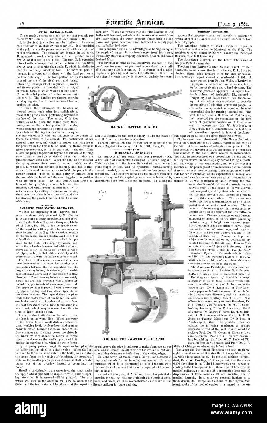 Roman VIEH RINGER. Verbesserte FEED-Regler. Mechanische Erfindungen. Sommer Konventionen., Scientific American, 1881-07-09 Stockfoto