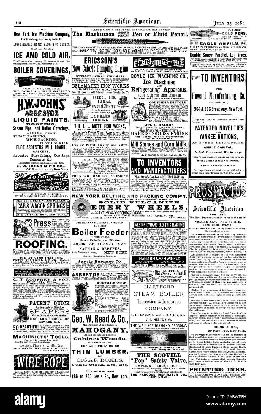 62 DIE kalten Stifte. New York Eismaschine Firma MacK 1 NNICHT PEN CO. 192 BROADWAY ECKE JOHN STREET NEW YORK. Eis und kalte Luft. Doppelte Schraube Parallel Bein Schraubstöcke. ERICSSON'S KESSEL Beläge zu niedrigen Preisen. Große sortierte Lager. A&F BRAUN 57-61 Lewis St. New York. Der Yankee Vorstellungen von jeder Beschreibung. Ausreichend Kapital. Verbindungen mit allen GROSSHANDEL KAUFLEUTE IN DEN VEREINIGTEN STAATEN UND KANADA. Die Agenten im Ausland. Wohnungen UND LAND SITZEN. Eismaschinen DELA 1 VIATER IRON WORKS Kühl- Apparat. Das PATENT AIR SPACE Beläge. Schätzungen und Rundschreiben auf Antrag. Flüssige Farben Stockfoto