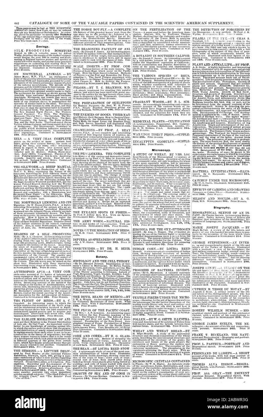 Zoo iogy. Botanik. Die Mikroskopie. Pflanzliche und tierische Leben. VON PROF. Biografie., Scientific American, 1881-12-31 Stockfoto