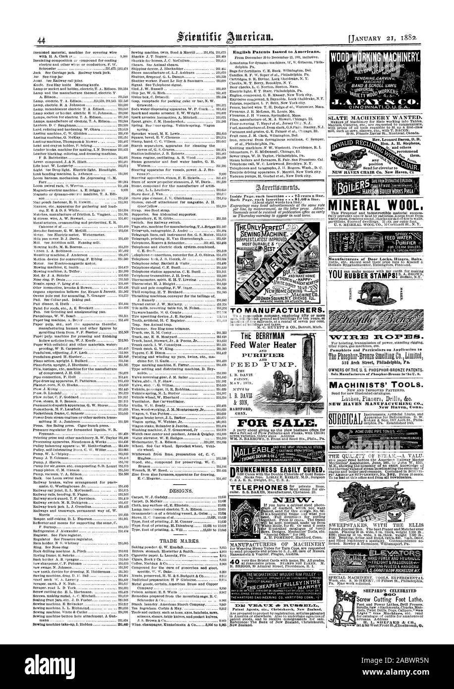 Holzbearbeitung Maschinen. BAND & BLÄTTERN SÄGEN Wein champagner Rtmkelm. atin&C 8956 bis 8965 Englisch erteilten Patente zu den Amerikanern. OEWINGiVrACHINE) einfachste Aktuelle verbesserte vo. ORANGE mAGS. Oder ATLANTA GA. Zu den Herstellern. Die BERRYMAN Feed Wasser Heizung es'.1 RUNKENNESS LEICHT GEHEILT W N den CHEAr. c''' Neuseeland. Besitzer der. DIE US-Phosphor Bronze Patente. Maschinisten' TOOLS. Neue und verbesserte Muster. New Haven Anschl. IN UNTERSCHIEDLICHEN GRÖSSEN FROMM ZOLL ea Schraube Cuffing Fuß Drehmaschine. H. L. SIIEVA) di! Co schiefer Maschinen wollte. Mineralwolle., Scientific American, 1882-01-21 Stockfoto