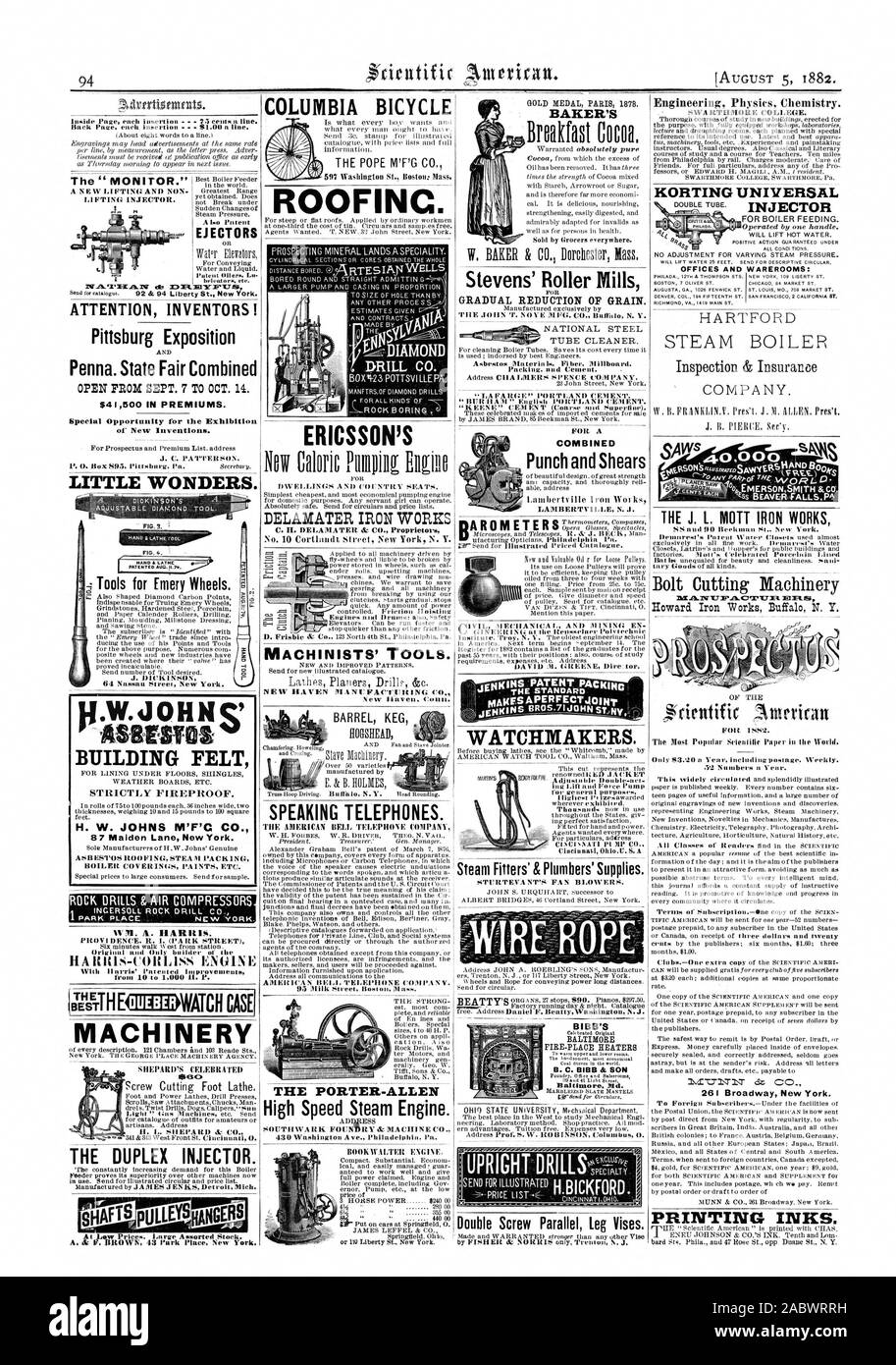 Aufmerksamkeit Erfinder! Pittsburg Exposition Penna. State Fair kombiniert OPEN PROM SEPT. 7 bis OKT. . Besondere Gelegenheit für die Ausstellung J. C. PATTERSON. Kleine Wunder. Abb. 4. Hände DREHMASCHINE PATENTIERTE AUGII. 74. Tools für Emery Räder. 64 Nassau Street New York. s. w. doilms Gebäude war streng Feuerfest. 87 Maiden Lane New York. Eine SB ESTOS ROOFING STEAE 1 t VERPACKUNG KESSEL BODENBELÄGE FARBEN ETC. IV. A. HARRIS. HA 3.1s-00 Iss ENGINE Whit Harris' patentierte Imp mn roveets von 10 bis 1000 H. S. BEST. Uhrengehäuse OUEBER VON MASCHINEN SHEPARD gefeiert Nsec. Die DUPLEX EINSPRITZDÜSE. Durch sprechen hergestellt Stockfoto