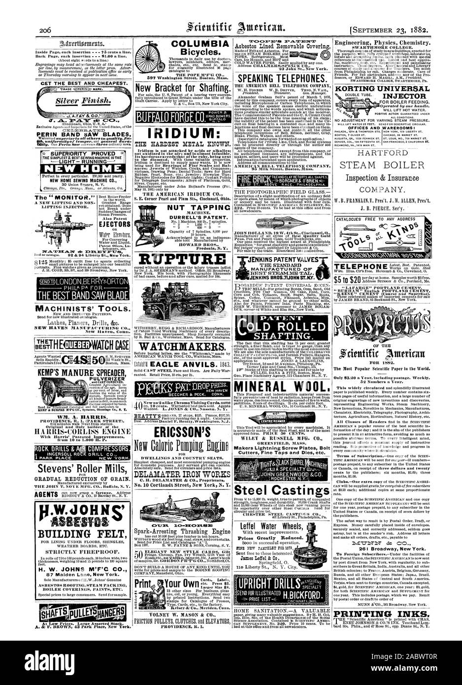 CET die Beste und Billigste. PERIN BANDSÄGEBLÄTTER f auch Patent EJEKTOREN MASCHINISTEN' TOOLS. New Haven Anschl. THETUr BESTI HL UHRENGEHÄUSE Fuldaer Erzbischof Dueber mit Harris der patentierten Verbesserungen Stevens' Walzwerke schrittweise Reduzierung von Korn. Neue Halterung für Shafting. IRIDIUM: Iridium ist nicht durch Säuren oder Laugen angegriffen; Seine hardnessexceeds, der Ruby in der Nähe der amerikanischen IRIDIUM CO.Bruch Uhrmacher. ERICSSON'S WOHNUNGEN UND LAND SITZEN. DELAMATER IRON WORKS Drucken Sie Ihre eigenen PROVIDENCE R. I.23 John St. New York. Sprechende Telefone. Die American Bell Telephone Company LOLD GEROLLT SHAFTING Stockfoto