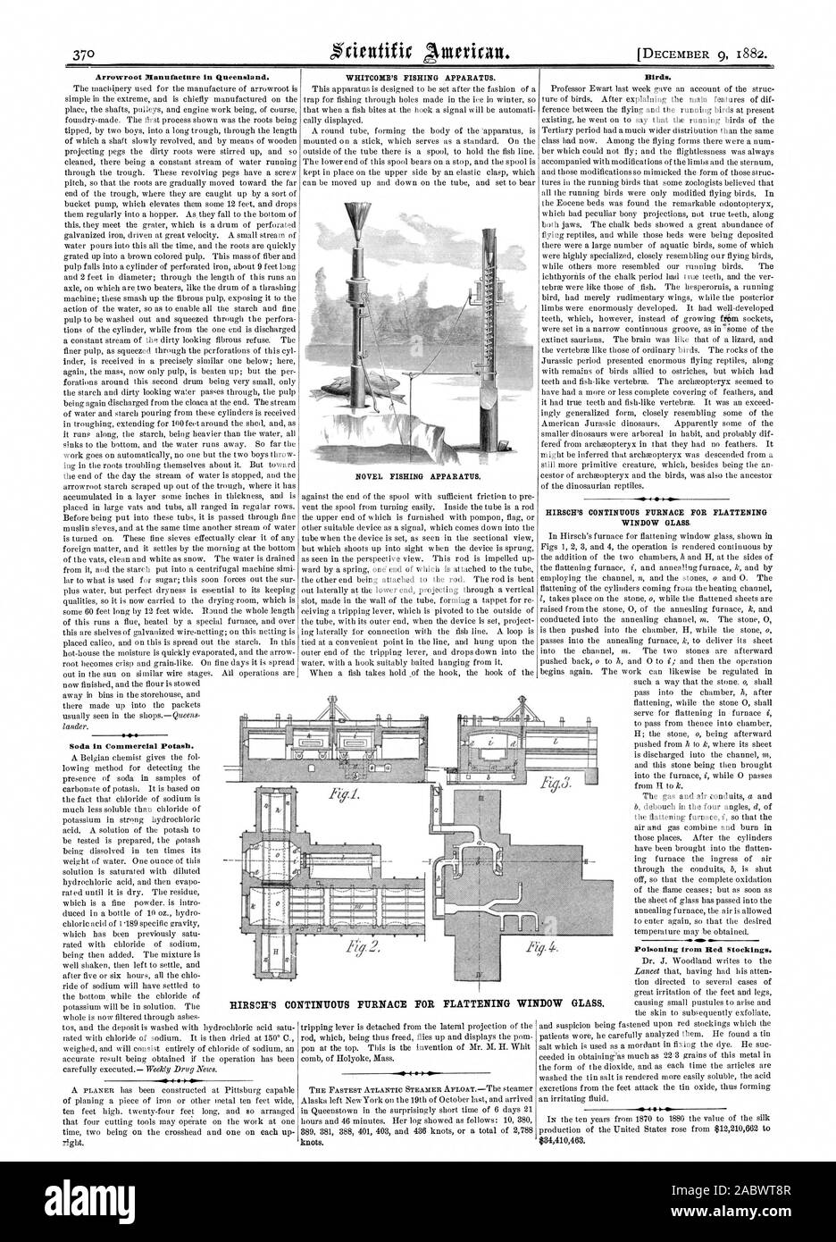 Pfeilwurz Herstellung in Queensland. Soda in kommerziellen Kali. Die WHITCOMB ANGELN APPARAT. Roman angeln Apparat. Vögel. Hirschs kontinuierlicher Ofen für die ABFLACHUNG FENSTERGLAS. Das GLAS HIRSCH kontinuierlicher Ofen für die ABFLACHUNG FENSTER rasen Wawa. ", Scientific American, 1882-12-09 Stockfoto