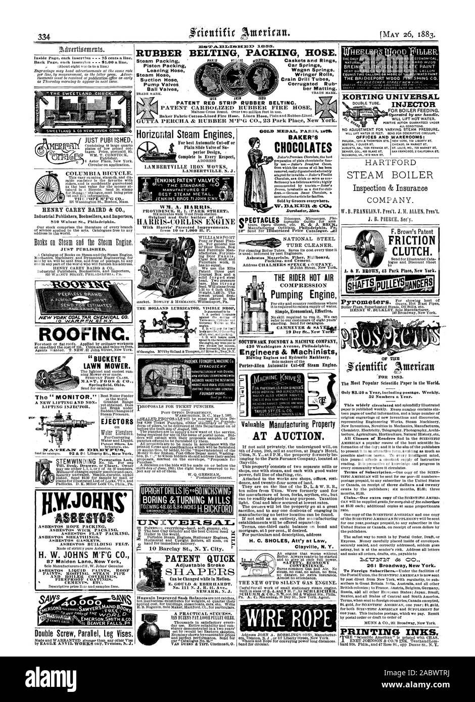 Auto Federn Wagen Federn. Wringer Brötchen Crain Bohren Rohre Wellrohr Rub ber Matten. - PATENT ROTE STREIFEN GUMMIRIEMEN. PATENT CARBOLIZED GUMMI SCHLAUCH Gutta Percha & KAUTSCHUK M'F'G CO 23 Park Place New York. HENRY CAREY BAIRD & Co. Auswerfer horizontale Dampfmaschinen LAMBERTVILLE BÜGELEISEN W (DKS hergestellt. WM. A. HARRIS. HARRIS-C (ANS MOTOR SCHMIERSTOFFGEBER SICHTBAR DROP T. TINTINTEPt PATENT SCHNELL verstellbarer Anschlag 261 Broadway New York. Druckfarben. 87 Maiden Lane New York H. W. JOHNS M'F'G C EMERSONSMITH & Co. Gießerei-Arbeit RIEMENSCHEIBE&APO CFNERAt vaivable Herstellung Eigenschaft an der Auktion Stockfoto