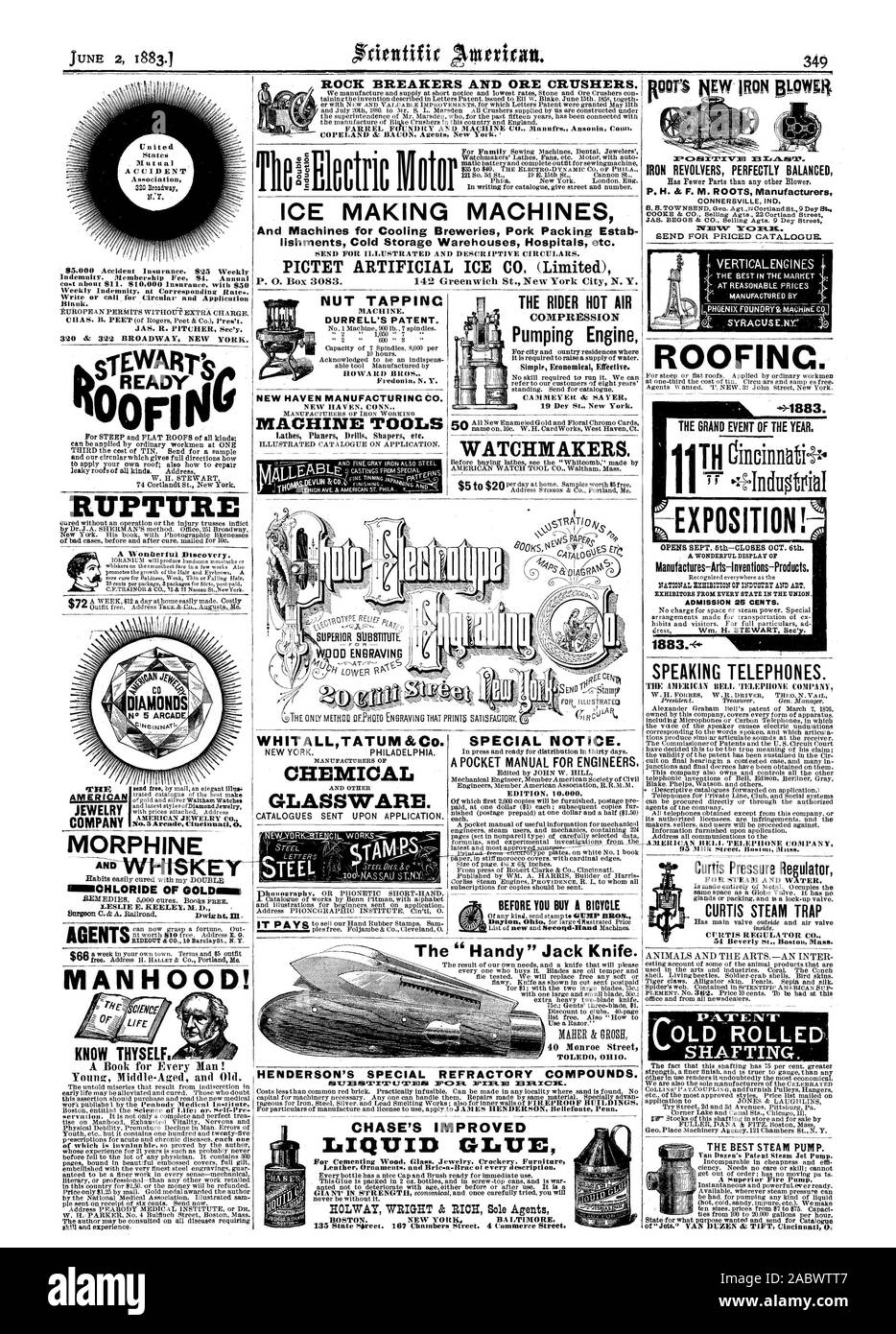 Eis, Morphium und IMENICHLORIDE VON GOLDEN = Männlichkeit! Erkenne dich selbst. 9 MUTTER TAPPINC DURRELL DES PATENTS. NEW HAVEN MANUFACTURINC CO WERKZEUGMASCHINEN WHITALLTATUM & Co. Die HERSTELLER VON CHEMISCHEN UND ANDEREN GLASWAREN. Der REITER HEISSE LUFT KOMPRESSION Pumpen Motor Uhrmacher. Besonderer Hinweis. Eine TASCHE HANDBUCH FÜR INGENIEURE. Bevor SIE KAUFEN ICH FAHRRAD (EISEN REVOLVER perfekt ausgewogenen ROOFINC. --&Gt; 1883. ÷; Ausstellung! - Manufactures-Arts Inventions-Products. 1883.4 sprechende Telefone. Curtis Druckregler DIE BESTEN DAMPF PUMPE. Bruch der! Unternehmen alte GEROLLT SHAFTING. ROCK BREAKERS UND ERZ Stockfoto