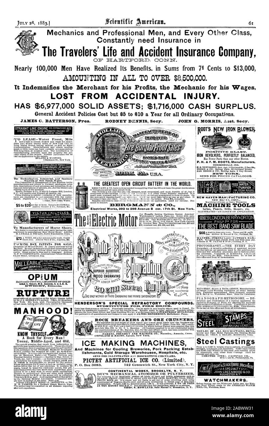 OVERMAN WHEELC OPIUM BRUCH MÄNNLICHKEIT! Ein Buch für jeden Mann! Junge Middle-Aged und Alt. Die größte STROMKREISUNTERBRECHUNG BATTERIE DER WELT. Elektrische Arbeiten 292 bis 298 Avenue B adr. 17 St. New York. HENDERSON'S SPECIAL REFRAKTÄRE VERBINDUNGEN. ROCK BREAKERS UND ERZ CRUSPIERS. FARREL GIESSEREI UND MASCHINE CO IVlanufrs. Ansonia Anschl. COPELAND & Speck Agents New York. Eis, der Maschinen und Maschinen für die Kühlung Brauereien Schweinefleisch Verpackung 10.2 lishments Kühlhäuser Krankenhäuser usw. senden für Illustrierte und beschreibende Rundschreiben. PICTET KÜNSTLICHES EIS C (eingeschränkt). CONTINENTAL ARBEITET BROOKLYN N. Y Stockfoto
