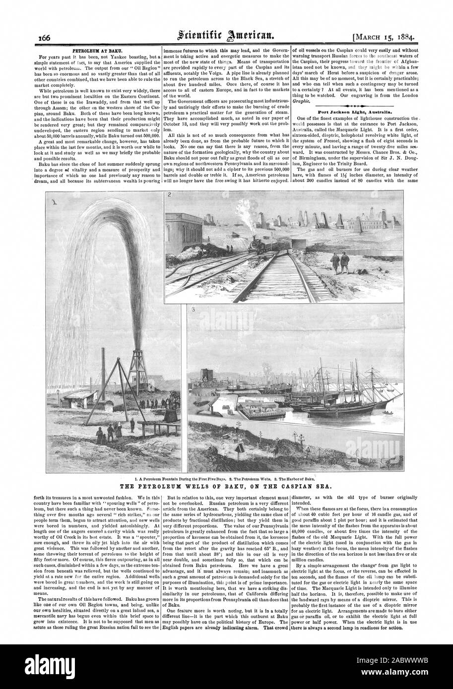 Port Jackson Licht Australien. WELLS das Erdöl von Baku AM KASPISCHEN MEER., Scientific American, 84-03-15 Stockfoto