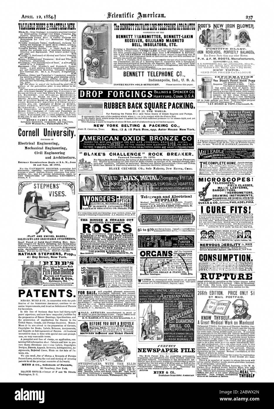 Amerikanische OXID BRONZE C MACHT DIE HEST UND BILLIGSTE 6AR, UM EINE N I JOURNAL BEA RING td ETA t. "BLAKE'S CHALLENCE" hydraulikhammer. NAN. INETALimr. rot; VHiLk SOO. 00. ri, Scientific American, 1884-04-12 Stockfoto