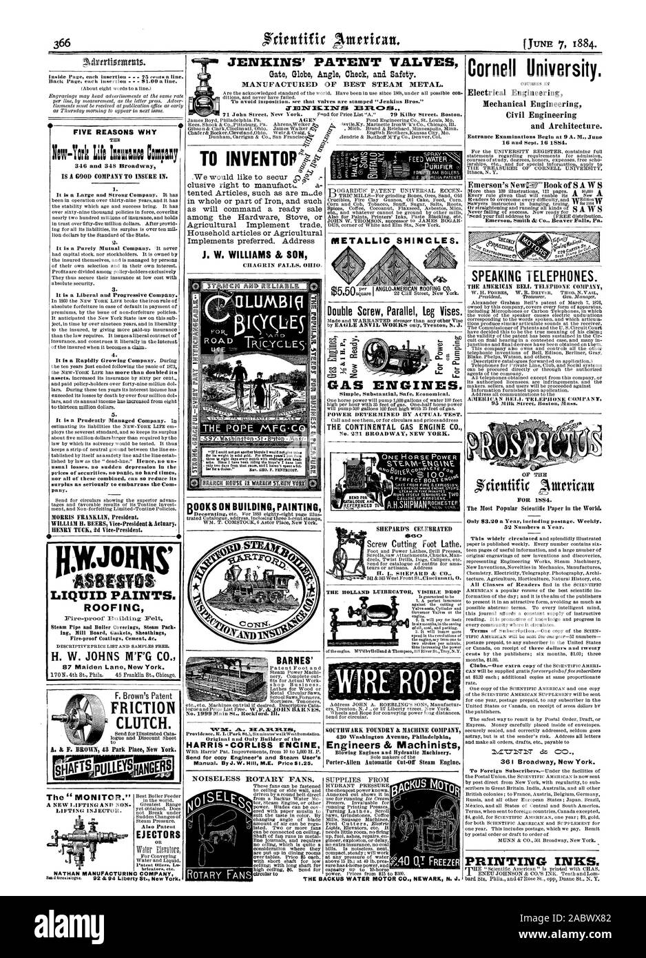 Durch Postanweisung oder Entwurf der MUNN & Co 361 Broadway New York. Druckfarben. H. W. JOHNS M'F'G C1 F. Brown's Patent RUTSCHKUPPLUNG. t NYIJOHNS" fiStr T FLÜSSIGE FARBEN. Dach inkl Fire-proof 13 bäudeleittechnik fühlte ing Mühle Board Dichtungen Ummantelungen feuerfeste Beschichtungen Zement & C. Beschreibende PREISLISTE UND PROBEN KOSTENLOS. Beste Kessel Zuführung in der Welt. Größte Strecke noch gewonnen. Nicht brechen unter Dampfdruck., Scientific American, 1884-06-07 Stockfoto