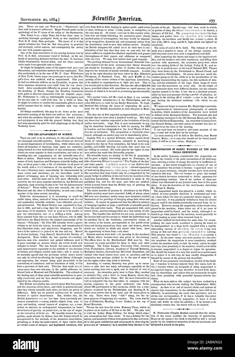 Zur Förderung der Wissenschaft. Magnetisierung von TASCHENUHREN AN DER ELEC ELEKTRISCHEN AUSSTELLUNG., Scientific American, 1884-09-20 Stockfoto