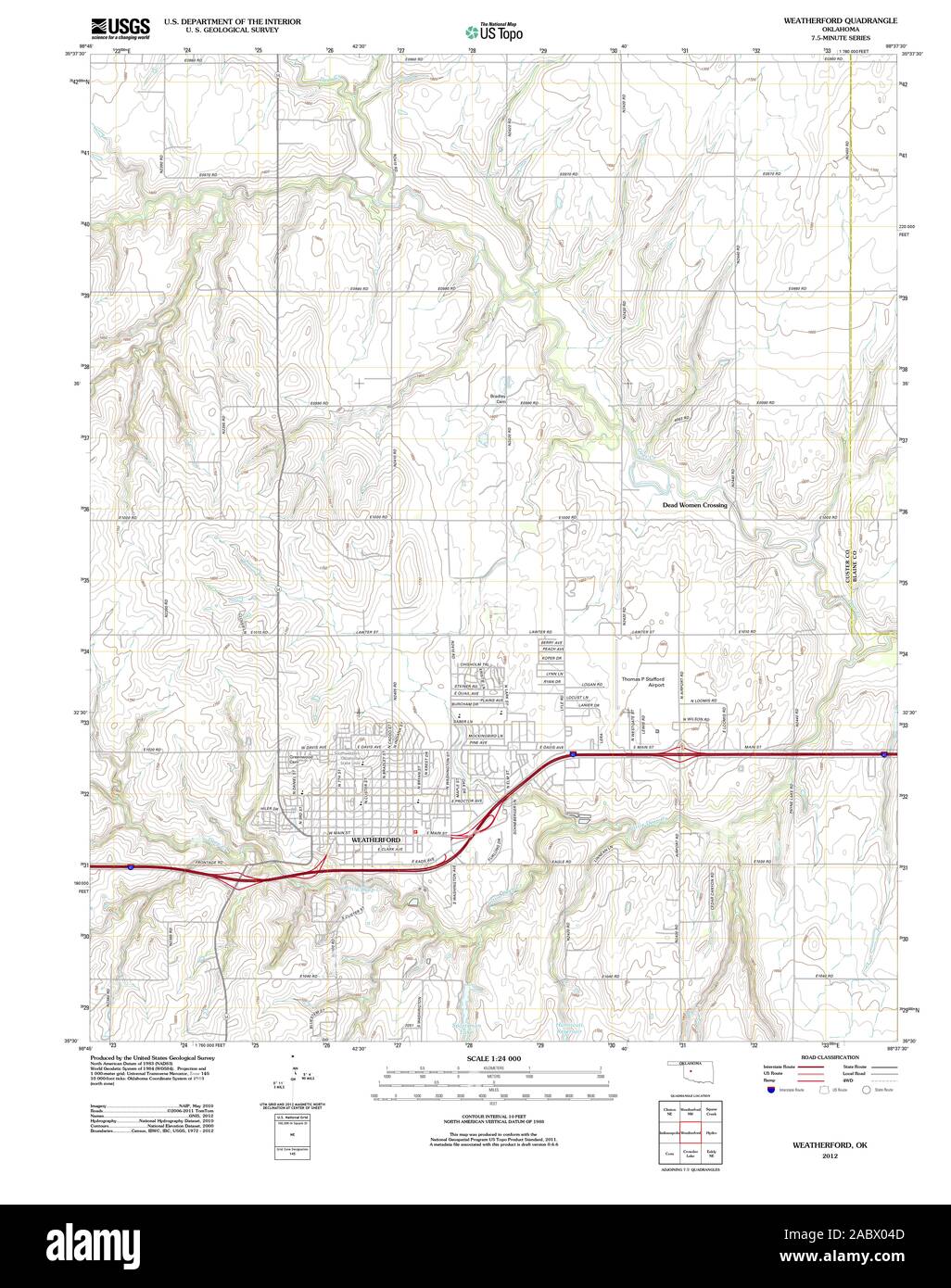 USGS TOPO Karte Oklahoma Weatherford OK 20121206 TM Wiederherstellung Stockfoto