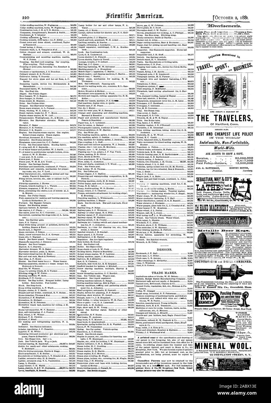 Stopper. Siehe Flaschenverschluss DESIGNS. Marken. Bin t1 c: ooxMC .3 Ps. Senkung und Drill kombiniert. 9.1Ibverfisernenfo. Inside Seite jedem Einfügen - 75 Cent pro Zeile. Fragen ALSL beste und billigste LEBEN POLITIK & LATHEeFoot taPower 10 W. Deckel St. Cincinnati 0 Mineral wool. 22 CORTLANDT STREET N.Y. Stanzen Pressen TORTEN UNDANDERE TOOLS bin ma nuaufamanotallasdaat BLECH COORs HOLZ Arbeiten und alle Arten., Scientific American, 1886-10-02 Stockfoto