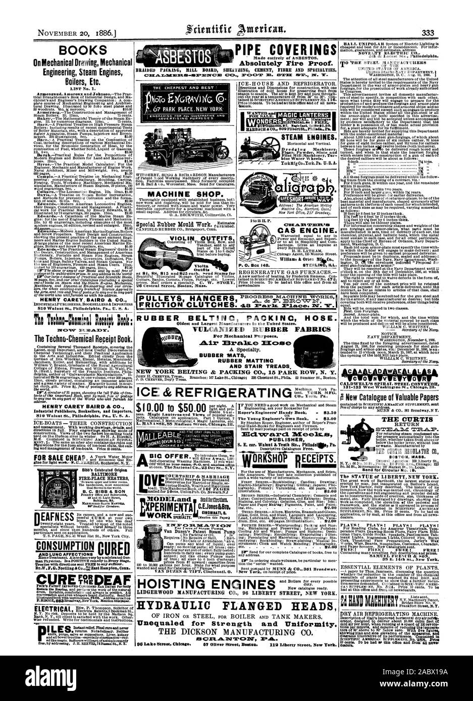 Neuheit ELEKTRISCHE C 5. dk Locust stn. Philadelphia. rrio "Die STAHLHERSTELLER Nat!. CALDWELLS CALDWELLS SPIRALE AUS EDELSTAHL131-1147 West Washington St. Chicag III. Neuer Katalog der wertvollen Papiere der CURTIS WIEDER DAMPF BOSTON MASSE Der FREIHEITSSTATUE IN NEW YORK. Trockene Luft, die Kältemaschine. angezeigt planen und Seitenansicht des Geräts. Bin Diagramme zur Veranschaulichung seiner Leistung. In Händler & Bücher auf mechanische Zeichnung Maschinenbau Dampfmaschinen, Dampfkessel etc. enthalten. HENRY CAREY BAIRD & Co 810 Walnut St. Philadelphia Pa US A..: Tichn-Cluical Illnipt holt: Die Stockfoto