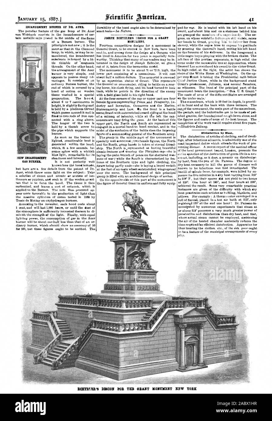 BUNTON OP DR. ATIER. Denkmal Dininfeetton von Mint., Scientific American, 1887-01-15 Stockfoto