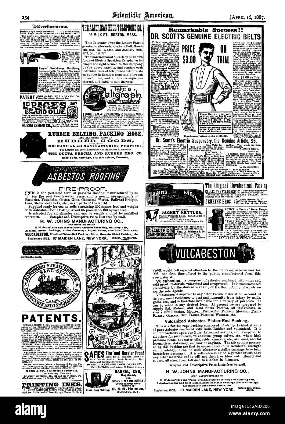 Rlifaverfisemenfo. Inside Seite jedem Einfügen 75 Cent pro Zeile. Zurück Seite Einfügungen 01.00 eine Linie. Patent Anwälte Muncie ind KLEBER 95 MILCH ST BOSTON MASS. 9. w. fSHORT-TTEWATe Weg möglich. Denken Sie daran, dass die einzige wirkliche RUSSLAND CEMENT CO. GUMMIGURTE VERPACKUNG ROBE UND ALLE ANDEREN ARTEN VON R. 17 33 13 Fl es Q-0 SES Der größte Hersteller in Amerika. Die GUTTAPERCHA UND GUMMI MFG. Co New York Chicag San francisc Toronto. Bemerkenswerter Erfolg!! DR. SCOTT'S ORIGINAL ELEKTRISCHE GURTE alle männlichen und weiblichen Schwäche. Nervös und allgemeinen Debility Rheuma. Sünde Paraly Stockfoto