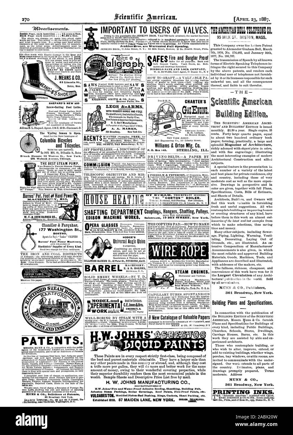 Wichtig für die NUTZER DER VENTILE 9 Abverfi 9 emenfo. J. HEISST & CO CONGRESS SHEPARDS neue se 0. Barnes' Pat. Fuß 0 Power W. F. & JOHN BARNES CO Krämer.% Farquhar 177 Washington St. BOSTON. Barnes' Fuß macht Maschinen PATENTE. Beine und Arme MIT GUMMI HÄNDE UND FEEJ. Tausende täglich in Gebrauch. A. A. MARHS AGENTEN'' l'ER GLÄSER 3'; 7.7s 7 HODCE ilanufeeturers'S & Großhandel Agenten FASS MA (HINER Y.: 2: 17: 208 CO. 95 MILCH ST. BOSTON, Mass. Der SCIENTIFIC AMERICAN ARCHI MUNN & Co Verlage 361 Broadway New York. Pläne und Spezifikationen. MUNN bei CO.361 Broadway New York. Druckfarben. Meile Stockfoto