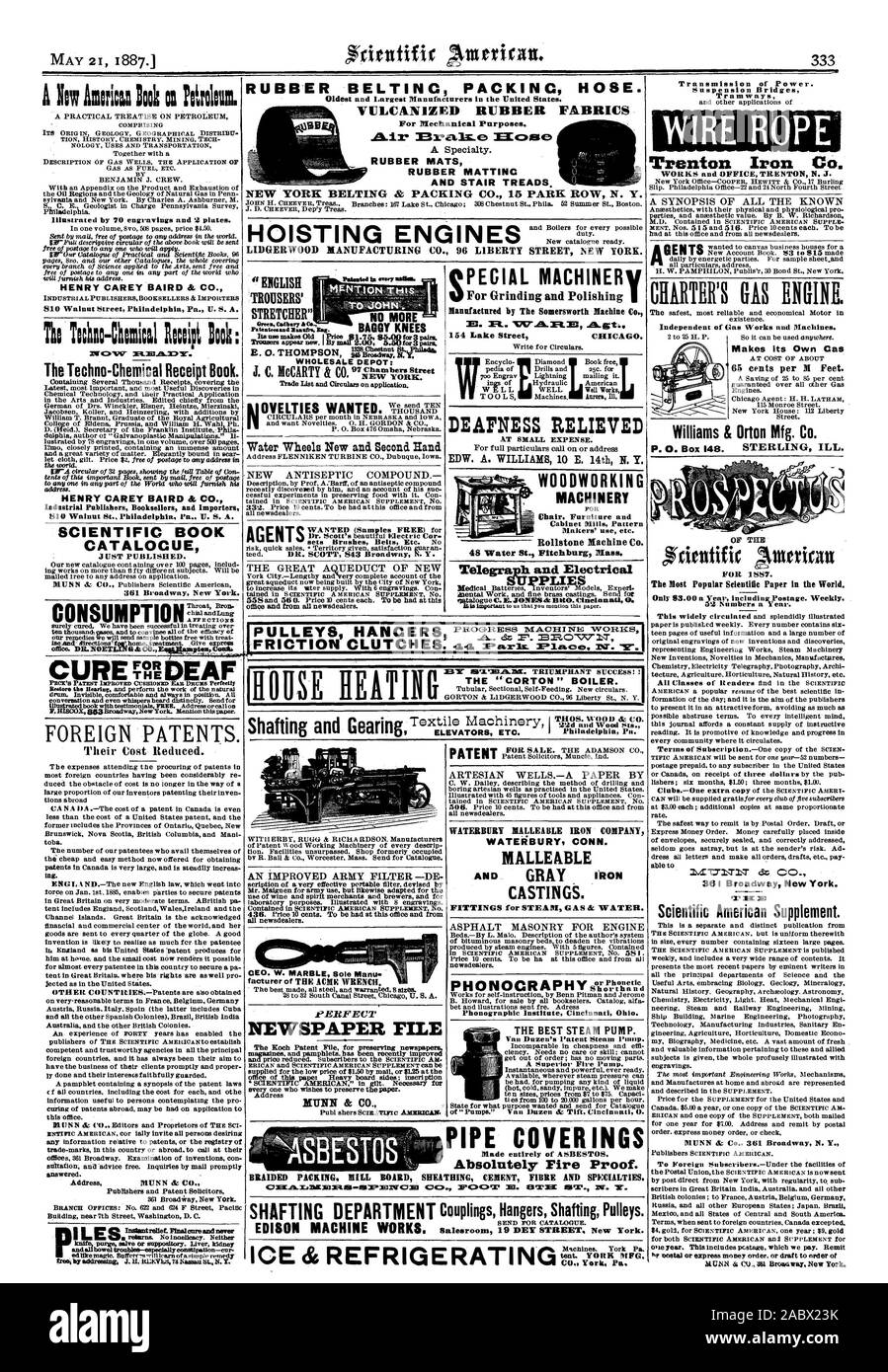 Unvergleichlich ist in Billigkeit und Effi zienz. Braucht keine Pflege oder Skill; kann ein Superior Fire Pu-mp. Für welchen Zweck wollte und für Katalog PHONOGRAPHIE ganz aus Asbest senden. Absolut Feuerfest. Geflochtene KOMMISSIONIERUNG MÜHLE BOARD UMMANTELUNG ZEMENT Faser- und Spezialitäten. (333.0 a. I. DIEWIRES nisV Tirc 33 B4 DS=o. M'CletDorr 3B. WM MT nr. Zelt. YORK MFG. Co.York Fa. Macht seine eigene Cas, Scientific American, 1887-05-21 Stockfoto