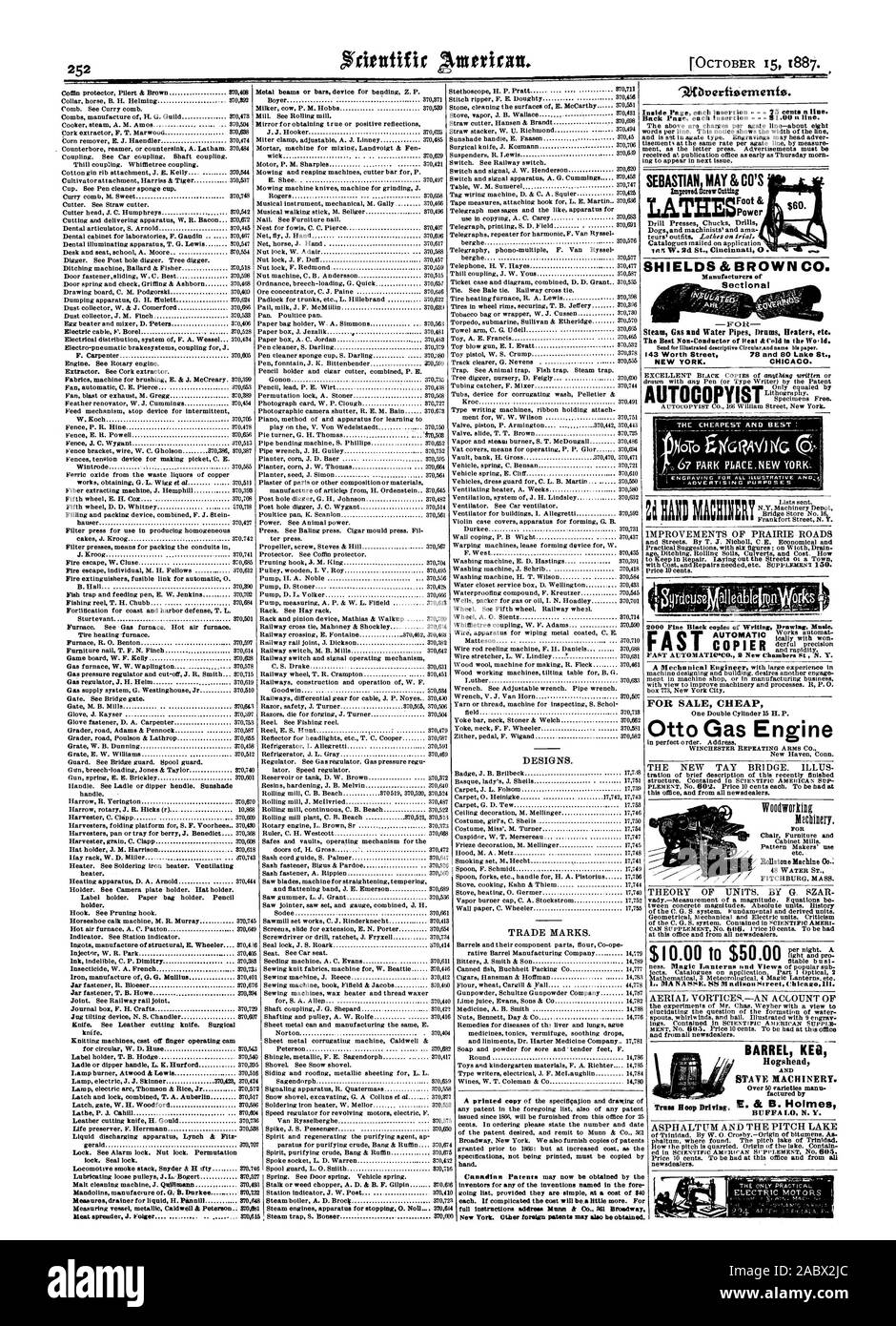 Marken. New York. Andere ausländische Patente können auch 9.0Verfioements gewonnen werden. "Werbezwecke FASS FASS Hogshead STAATSAPPARAT. Über 50 Sorten manu gefertigt durch ASPHALTUM UND DIE PITCH LAKE DESIGNS. Für Verkauf billig Otto Gas Engine für Monotone Maschine 0 THEORIE DER EINHEITEN. Durch G. SZAR ANTENNE WIRBEL.- EIN KONTO VON Inside Seite jedem Einfügen 75 Cent pro Zeile. Zurück Seite jedem Einfügen - 51.00. Imprnedamoventgag TIIESFoot Power Schilde & BROWN CO. Schnitt Die besten Non-Conductor von Wärme & Falten in der W für Illustrierte beschreibenden Namen Cirentarond seine Mar senden. 143 Wert Straße 78 Stockfoto