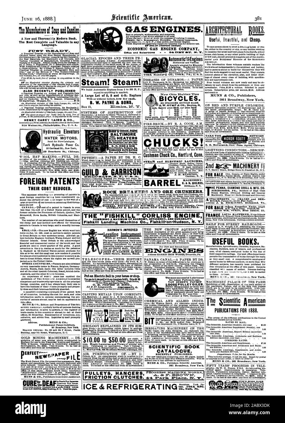 Eine große Menge von 2, 8 und 4. Motoren" Ins und Säure Gebläse. Luftkompressoren. Gas Kesselspeisepumpen etc. A.W. GITME de CO Dayton 0 HUC! Cushman Chuck Co Hartford Anschl.: Fahrräder. 40 für Lose Riemenscheiben in Gebrauch. VAN DUZEN der PA'I' ENT alle newsdealers. Wissenschaftliche BUCH CATALOCUE. Vor kurzem veröffentlicht. 361 Broadway New York. Er PENNA. DIAMOND DRILL & MFG. Co.B IRDBR MONON ROUTE 4 = ZUM VERKAUF 714!" nützlich, Schön und billig. 361 Broadway New York. Frankreich. VEZAPtair 2: EtIa ist griAte? Craanits Schienen für Eisenbahnen nützliche Bücher. Publikationen für 1888. MUNN & Co 361 Broadway New York. Dikes JPIEARD Foren Stockfoto