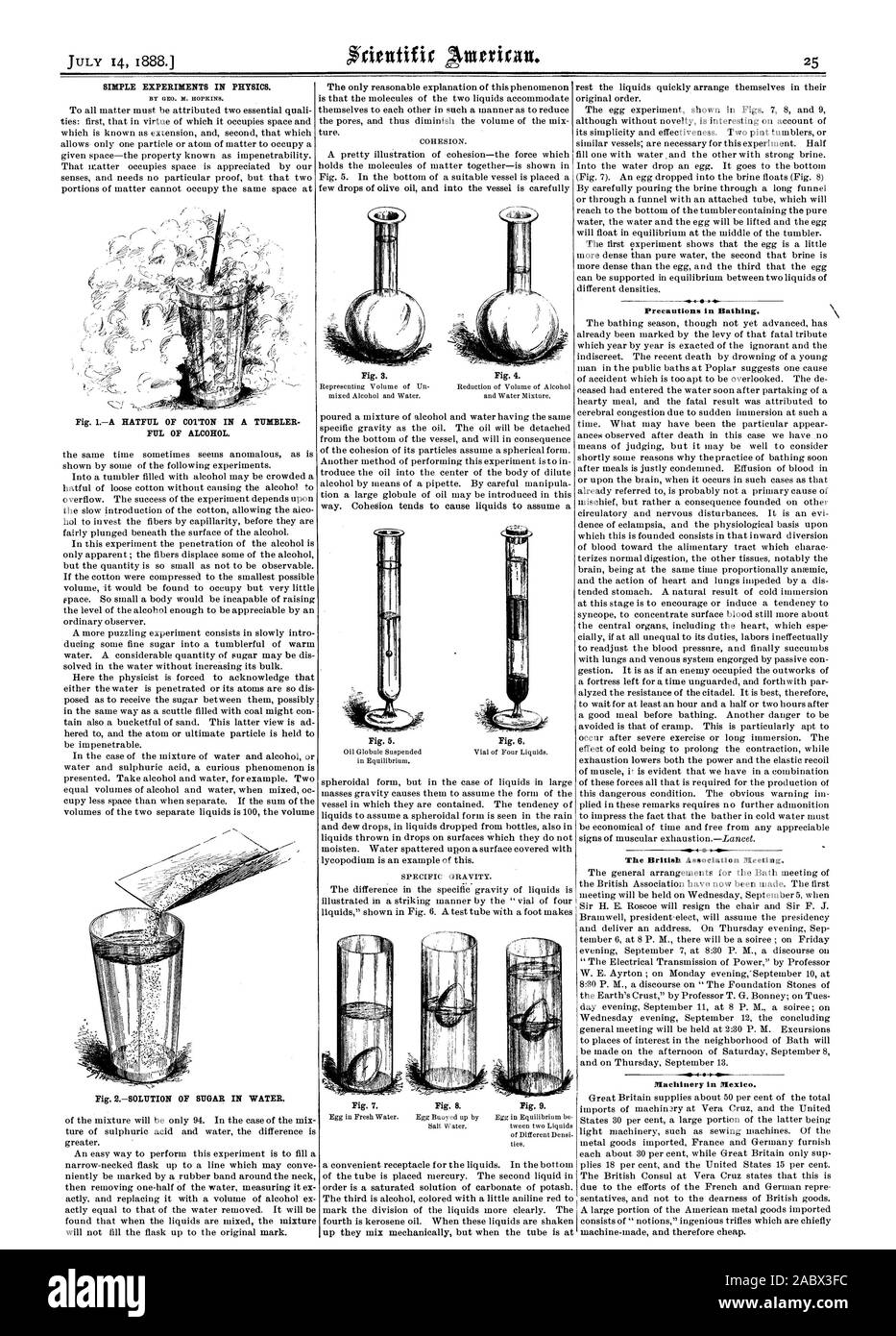 Einfache Experimente in der Physik. PIM VON ALKOHOL. Bis sie mechanisch Mix aber wenn die Röhre bei Vorsichtsmaßnahmen in Baden. Die British Association Meeting. Maschinen in Mexiko., Scientific American, 1888-07-14 Stockfoto