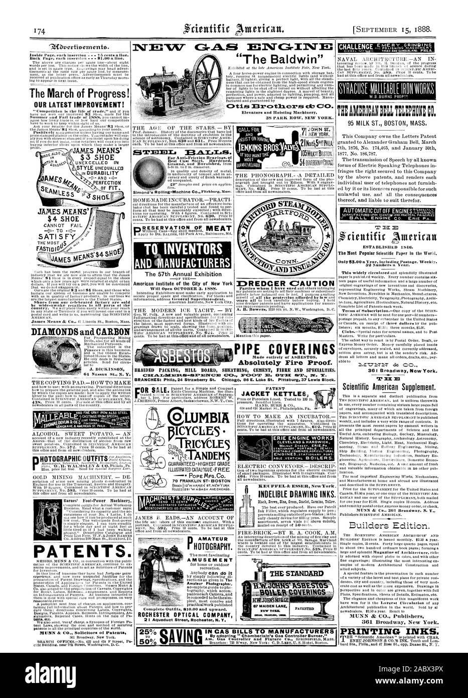 Das KOPIEREN PAD. - wie Patente machen. Süßkartoffel. - Ein im März des Fortschritts! Unsere neuesten Verbesserung! -:=D JAMES NiEAFTS $ 4 SCHUH T S ATI S FY AM 05 Schuhe aus unserem celtdrated Factory sind durch breite verkauft-wach-Einzelhändler in allen Teilen der J. DICKINSON 64 Nassau St. N.Y. JAMES bedeutet ' $ 3 SCHUH AUTOMATISCHE ABSCHALTUNG MOTOREN rientifir Amerikanischen ait Zahlen ein Jahr. rrmtm MUNN ein: Co.361 Broadway N.Y. 361 Broadway New York. Druckfarben. ENEIT Johnson&CO. Tinte. Zehnte und LOM-, Scientific American, 88-09-15 Stockfoto