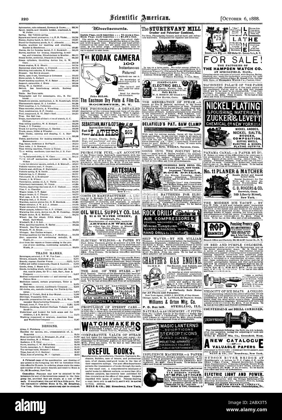 New York. Fallen - Anweisungen Adresse Munn&l Co.361 Broadway New York. Andere ausländische Patente kann auch bezogen werden. Mortisere Ctrcuar frei. Maschinen. N DREHBANK, Scientific American, 1888-10-06 Stockfoto