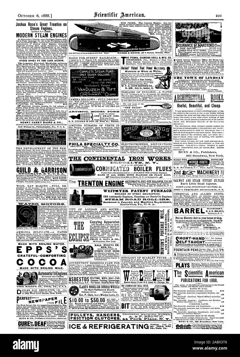 Moderne Dampfmaschinen DAMPFMASCHINEN ANDEREN grössten Pianisten vom gleichen Autor. HENRY CAREY BAIRD & Co 810 Walnut St. Philadelphia Pa US A. GUILD & GARNISON BOILINC Iltnithaenton er nun mit Wasser. Die EPPS CRATEFUL - COMFORTINC Kakao hergestellt mit BOILINC MILCH. YORK MANN UF'G DERFECT ich ZEITUNG KLAUEN GERÄUSCHLOS GUMMIRÄDER nicht mehr zersplittert. Geo. S. Clark, L. Windsor Locks Ct. Kopieren Apparate ERIE PA. Die ECLIPSE 'BANJO''eau' Barnes' Patent Fuß macht Maschinen IIENDEEFEEs%' United States Ingenieurbüro 34 West Coo nützlich, Schön und billig. IVIIJNN & Co Verlage MONON ROUTE Stockfoto
