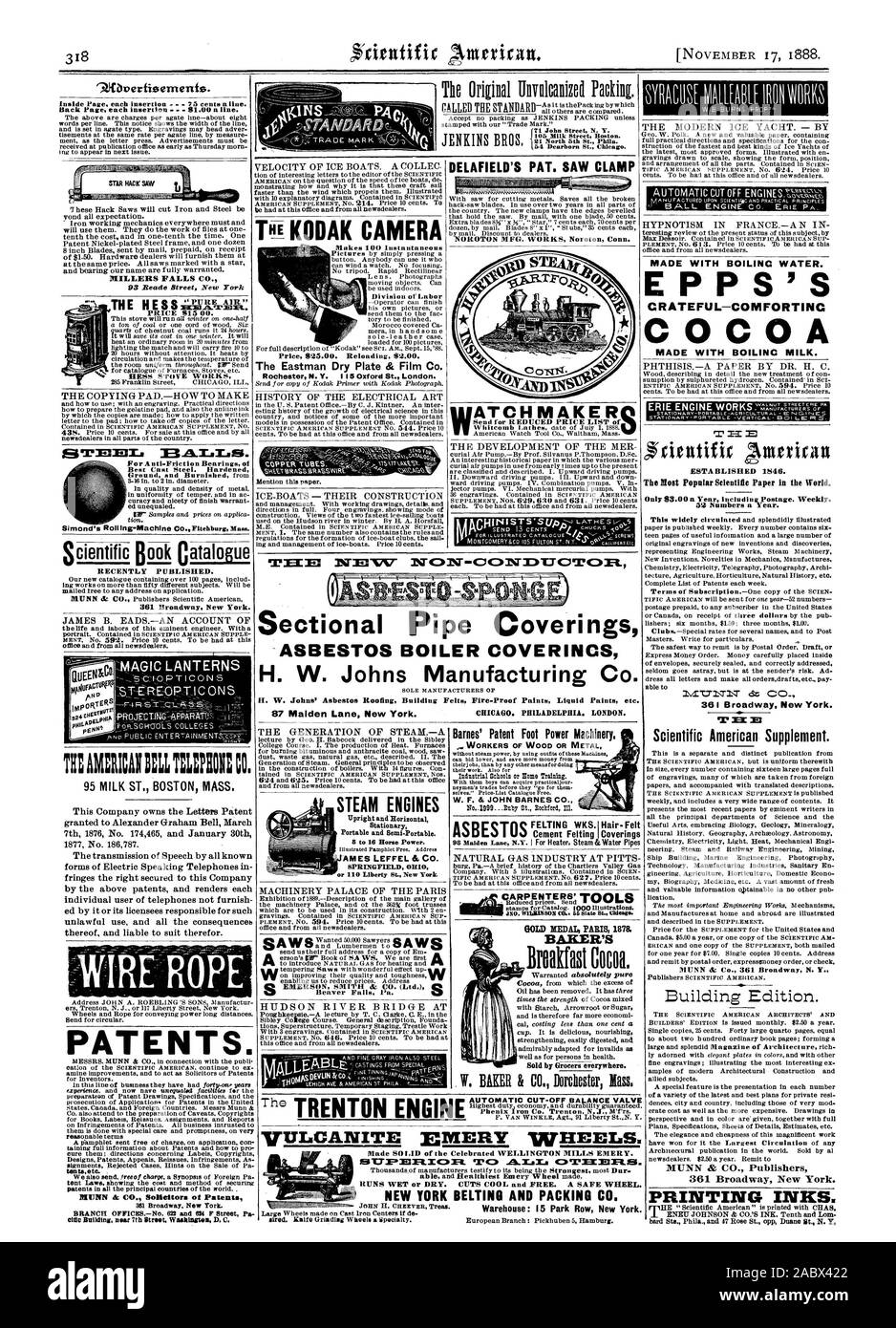 KODAK Kamera macht 100 momentane Geschäftsbereich Arbeit Preis 825,00. Nachladen 52.00. Die Eastman trockenen Platte & Film Co KUPFERROHRE. Dampfmaschinen Kopfleisten und tragbaren und Semi-Portable. AMES LEFFEL & Co. SPRINGFIELD OHI oder 0 Liberty St. New York Beaver Falls PA 9 Jib Inside Seite. jedem Einfügen - 75 Cent pro Zeile. Sims jedem Einfügen - 81.00 eine Linie. Diese Hack Sägen geschnitten, Eisen und Stahl alle Erwartung Teich. Bügeleisen arbeiten Mechanik überall muss und wird Sie benutzen. Sie machen die Arbeit von Dateien an einem Patent Stahl vernickelt Rahmen und ein Dutzend 8-Zoll Schaufeln per Mail gesendet Stockfoto