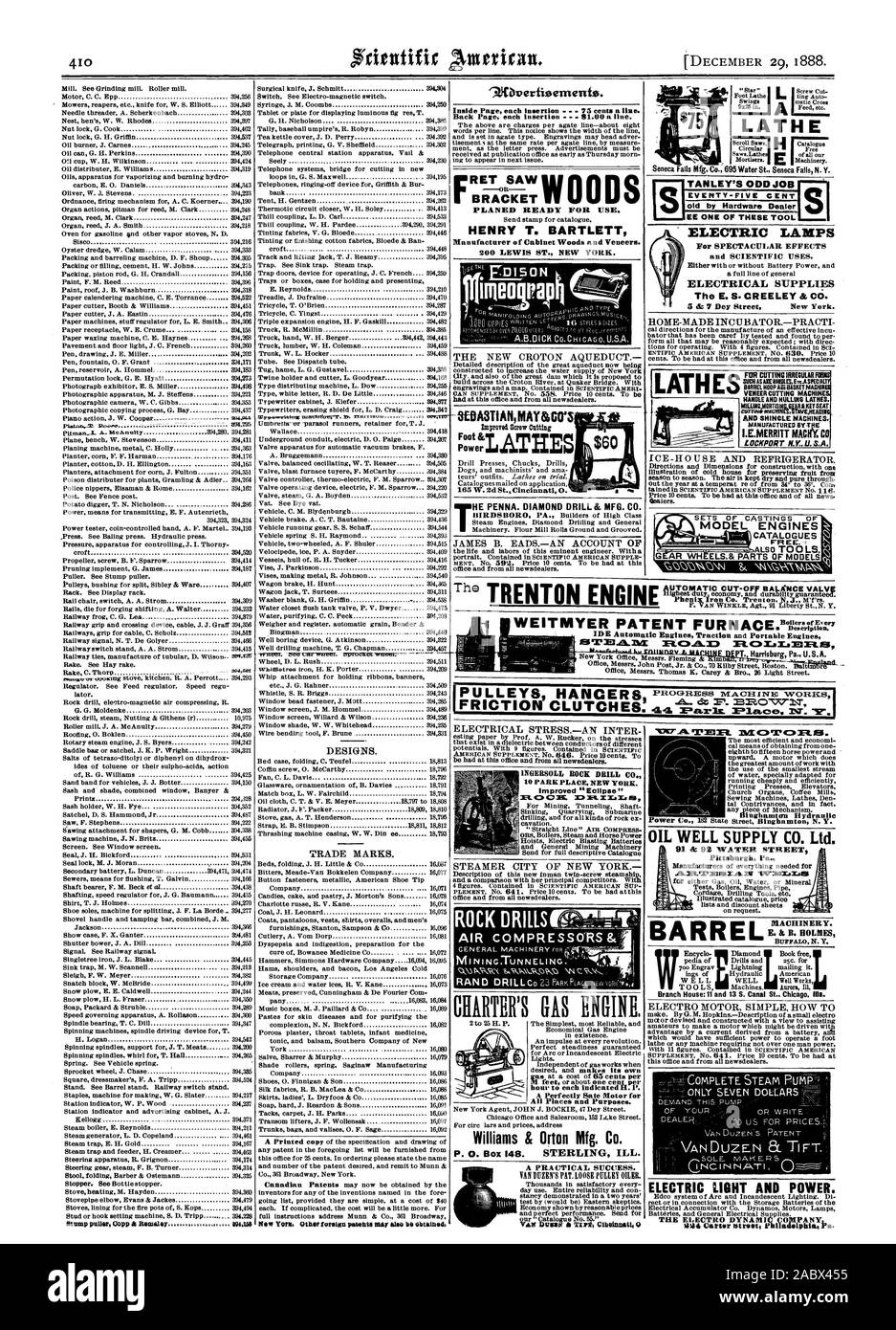 Mill. Siehe Schleifen Mühle. Motor C.C.Epp Mäher Schnitter usw. Messer für W. S. Elliott Nadeleinfädler A. Scherkenbach's Nest Henne W. W. Rhodes 394397 Mutter G. Koch 394462 Mutter G.H.Griffin 394537 Öl brenner J. Carnes 394.245 Öl kann G.H.Perkins 394390 von 1 Tasse W. H. Wilkinson 394424 Öl Distributor E. Williams 394.319 CO2-E.0. Daniels 391343 Oliver W. J. Stevens 394223 Ordnance feuern Mechanismus für A.C. Koerner 394190 Orgel Aktionen pitman für Reed M. Clark 394248 Orgel reed M. Clark 394247 Orgel reed J.A.Smith 394.218 Backofen für Benzin Stockfoto