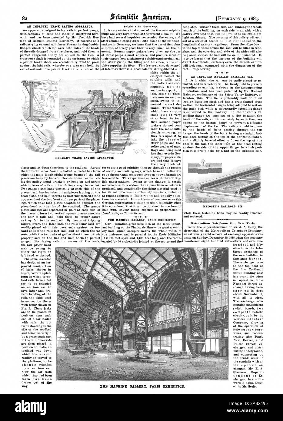 Wie Sulfit in Deutschland. MALONEY'S RAILROAD binden. Die Maschine GALERIE PARIS AUSSTELLUNG, Scientific American, 1889-02-09 Stockfoto