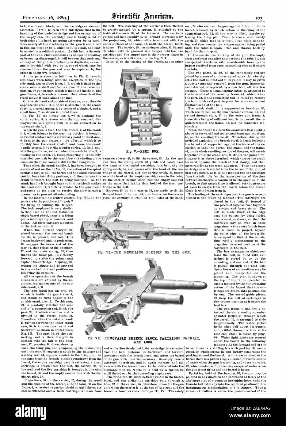 Die ZUGSEILEN TEIL DER G UN. Und verriegeln., Scientific American, 1889-02-16 Stockfoto