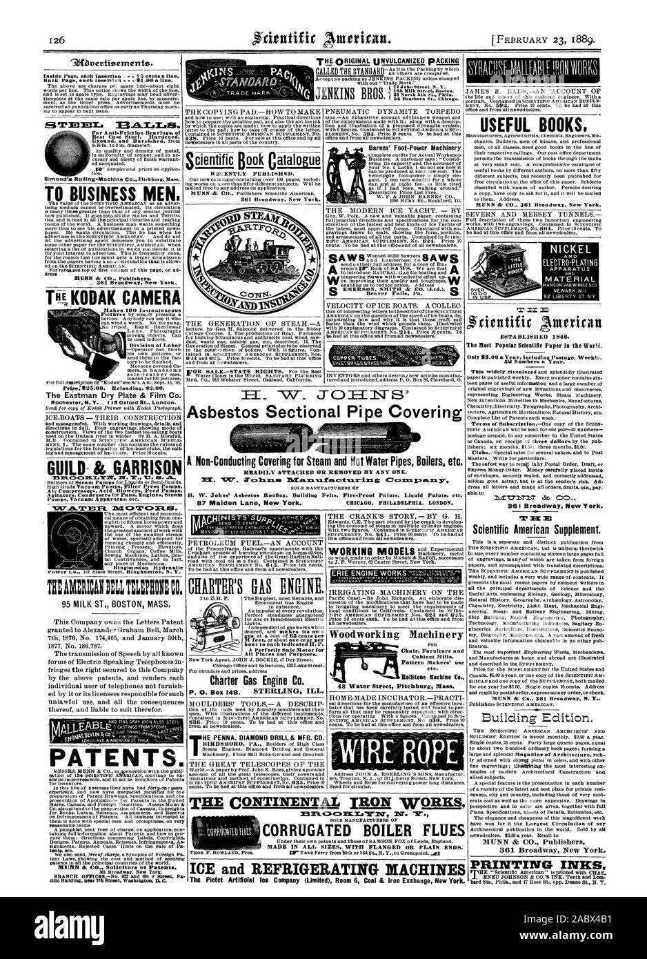 KODAK Kamera Arbeitsteilung Preis 925,00. Nachladen 52.00. Die Eastman trockenen Platte & Film Co. Patente. Vor kurzem veröffentlicht. 361 Broadwny New York. Beaver Falls PA nützliche Bücher. MUNN az CO 361 Broadway New York. Scientific American 1 N'UN 1 TdG CO. 361 Broadway New York. 3 Scientific American Supplement. MUNN & Co Verlage 361 Broadway New York. CUID8t." "GARRISO. N Kompressoren, Gebläse Förderpumpen NXT. ofh. 1 = 1. ihfL C: C: 1 M. THAERICANBELL 23: CO.95 MILCH ST. BOSTON, Mass. NICKEL MATERIAL mich Gebäude in der Nähe der 7th Street Washington I). C. Barnes' Foot-Power Maschinen Asbest Schnitt Stockfoto