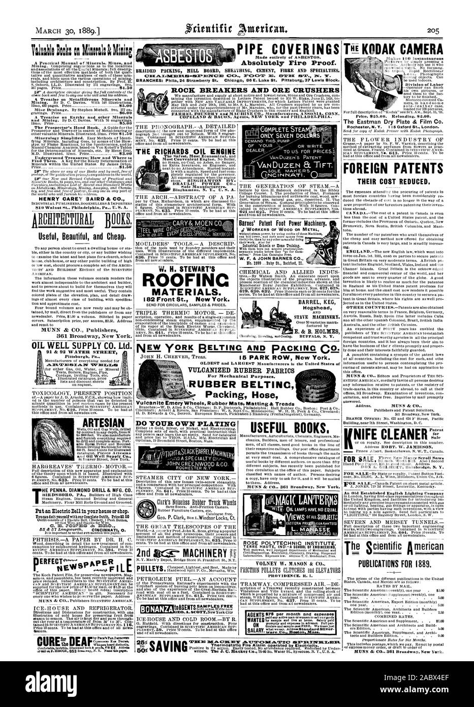 Die Eastman trockenen Platte & Film Co. ausländische Patente die Kosten reduziert. Patent für Verkauf einer Alten Englischen Beleuchtung Unternehmen NIFE CLEANER ARTESISCHEN DIE RICHARDS ÖL MOTOR Der sicherste Die meisten alleiniger Hersteller Binghamton N.Y. US A. W. H. STEWART'S OOFINC MATERIALIEN. 182 Front St. New York. Absolut Feuerfest. Geflochtene VERPACKUNG MÜHLE BOARD UMMANTELUNG ZEMENT Faser- und Spezialitäten. CNACZkiriliE. 1.1S. 4610717103 E1 E ' g = siCsri" 3 E. EITX-1 ROCK BREAKERS UND ERZ BRECHER ältesten und größten Hersteller in den Vereinigten Staaten von Kautschuk Emery Räder Gummi Matten Matten & Protektoren aus vulkanisiertem Gummi Stockfoto