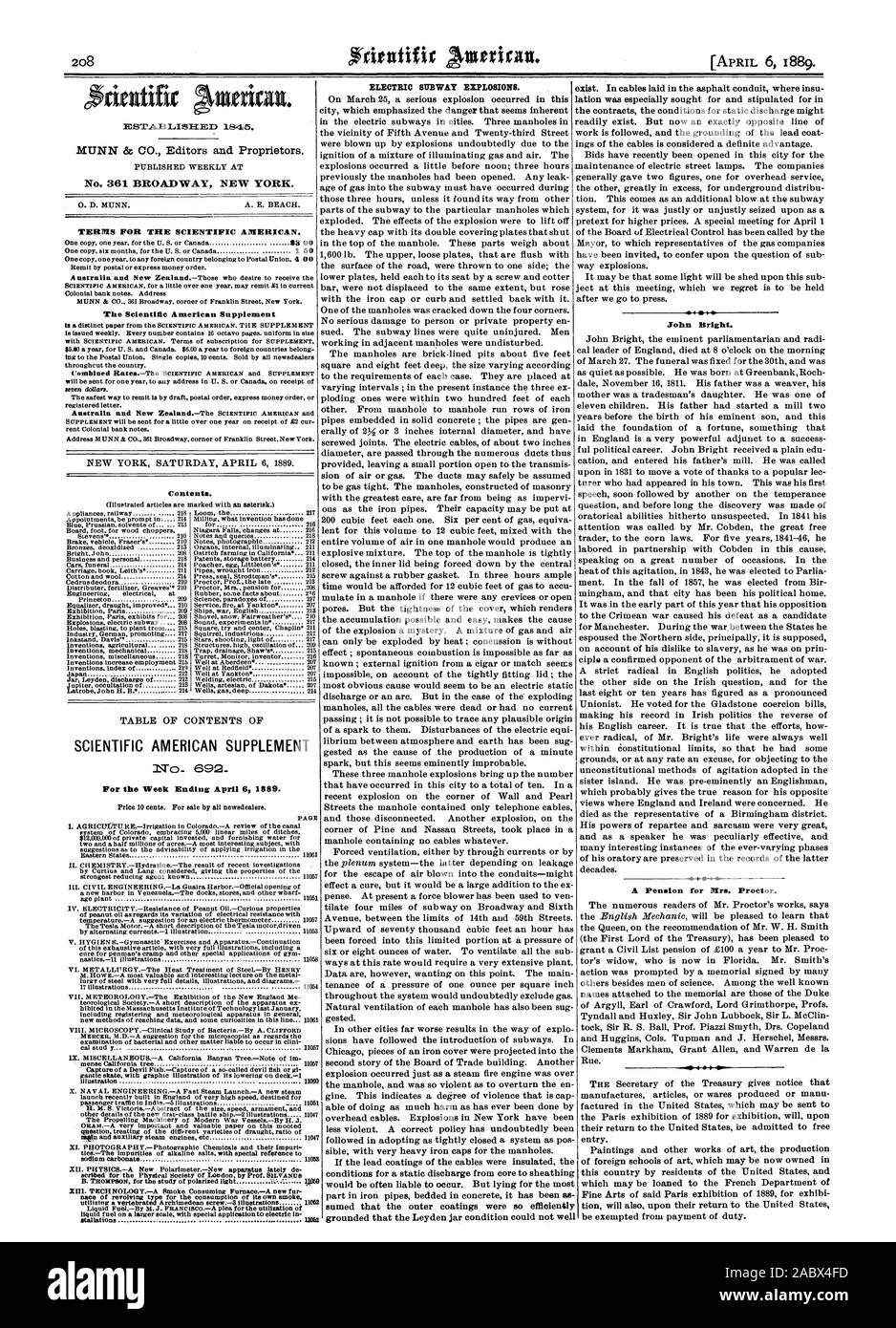 SCIENTIFIC AMERICAN SUPPLEMENT für die Woche bis 6. April 1880. John Bright. Eine Rente für Frau Proctor., 1889-04-06 Stockfoto