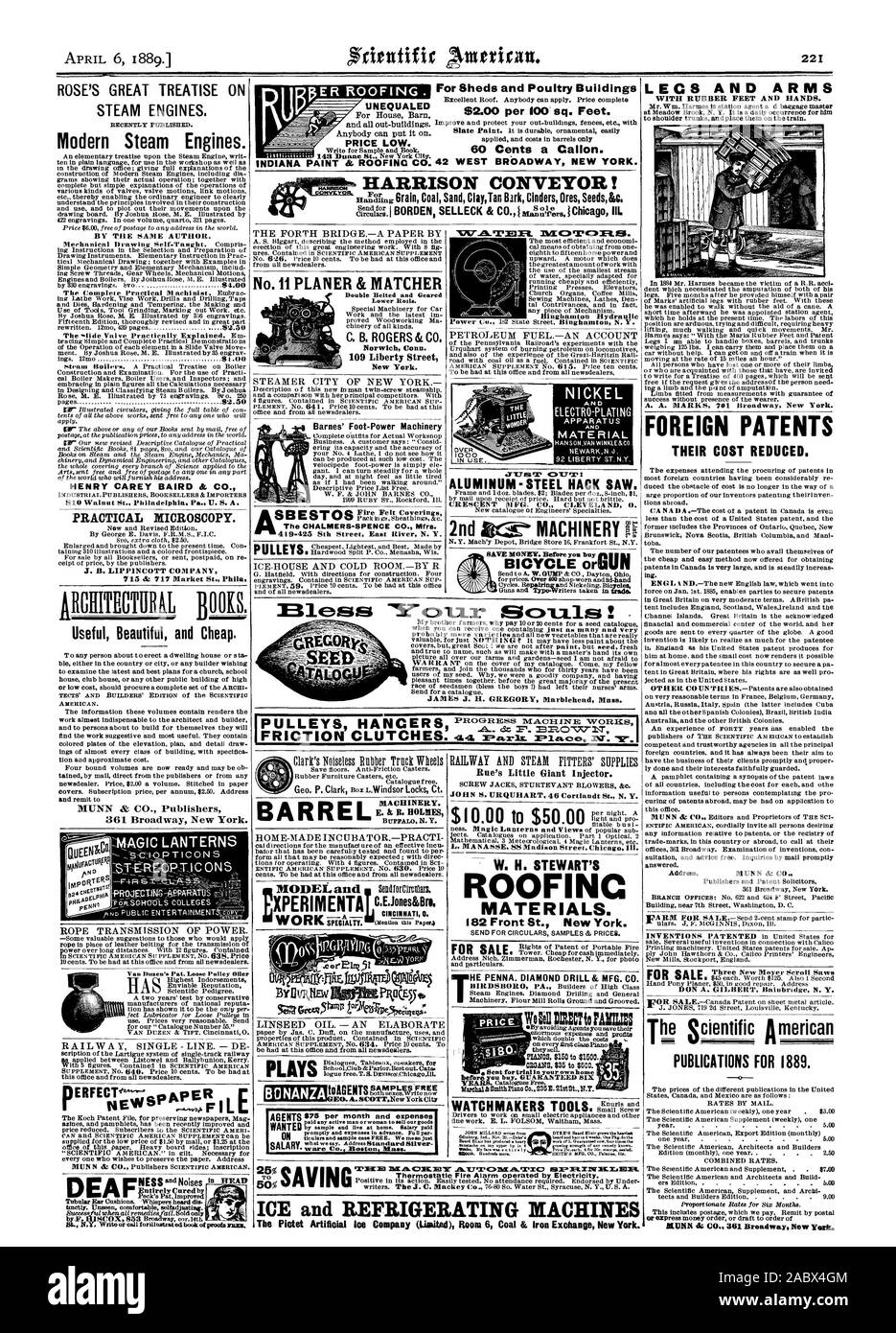 Für Hallen und Geflügel Gebäude 60 Cents ein Callon. 42 WEST BROADWAY NEW YORK. Preis niedrig. INDIANA PAINT & ROOFING CO. UNERREICHT HARRISON BAND! Nr. PLANER & MATCHER Norwich Anschl. New York Barnes' Foot-Power Maschinen der Chalmers - SPENCE CO. mfrs. 419-425 8th Street East River N.Y. Binghamton Hydraulische NICKEL APPARATE MATERIAL Aluminium - Stahl HACK gesehen. CRESCENT FG. Co.CLEVELAND 0. 2. MASCHINEN. P; James J. H. GREGORY Marblehead Messe BARREL BEINE UND ARME MIT GUMMI Füße und Hände. Ausländische Patente die Kosten reduziert. Adresse N1 UNN & CO.DON A. GILBERT Bainbridge N.Y. PUBLIKATIONEN FÜR Stockfoto