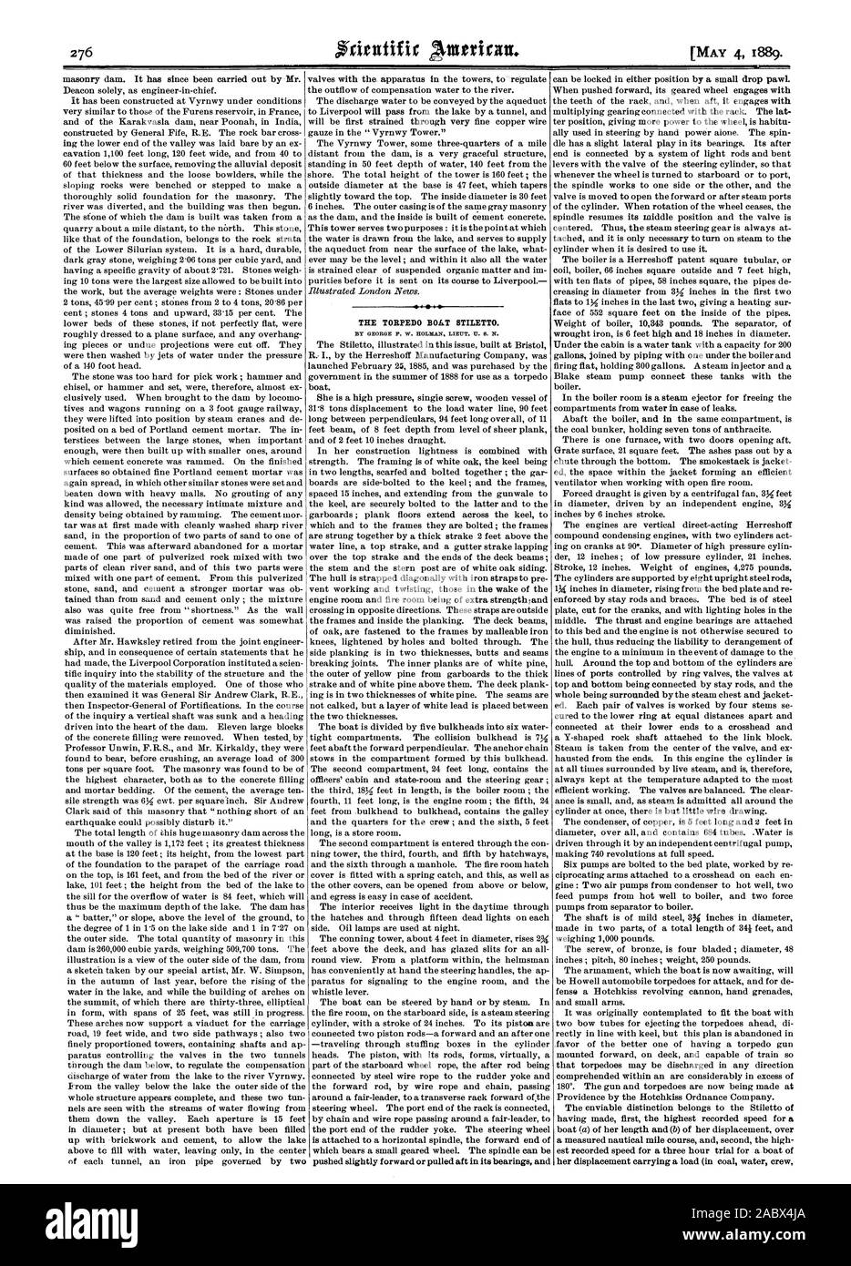 Der TORPEDO SCHRAUBE STILETTO. Von George W. HOLMAN LIEUT. Us N., Scientific American, 1889-05-04 Stockfoto