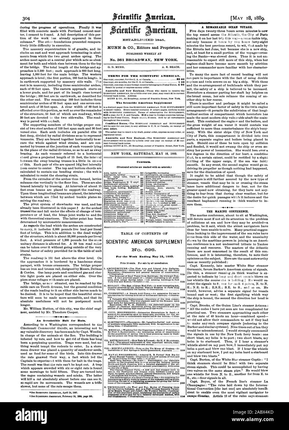 Ein unwiderstehlicher Köder für Ratten. Siehe Scientific American 16. April 1887. t Siehe Scientific American 18. Februar 1888, Seite 101. MUNN & Co. Herausgeber und Eigentümer. Veröffentlicht wöchentlich an Nr. 361 BROADWAY NEW YORK. 0. D. MUNN. A. E. STRAND. Bedingungen für den Scientific American. 1 50 Die Scientific American Supplement sieben Dollar. Inhalt. (Illustrierte Artikel sind mit einem Sternchen markiert.) SCIENTIFIC AMERICAN SUPPLEMENT No 698 für die Woche Ende 18 1889. Seite tion dieses wichtigen Papier erklärt die bisulphide von Co2-Behandlung aus der Wolle und dem Fell durch eine kürzlich entwickelte Methode mit vollständiger Stockfoto