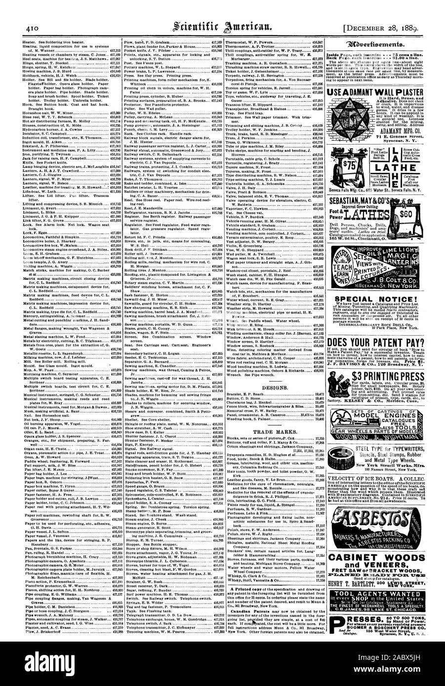 DESIGNS. Marken. 9 Jibv erfie Erne rths. Inside Seite jedem Einfügen - 75 Cents ein Farbton. Zurück Seite jeden Insert-Effekt verwenden ADAMANT WANDPUTZ ADAMANT MFG. Co.71 E.Genesee street Syracuse N.Y. DREHMASCHINE STAHL TYP für schreibmaschinen Schablonen Stahlstempel Gummi und Metall Typ Räder New York Schablone funktioniert Mfrs. Kabinett Hölzer und Furniere MIL. 1214.1 1:07 r M C:. t. Wain WERKZEUG AGENTEN WOLLTE C.B. JAMES 913 LAKE ST. CHICAGO. Hat Ihr Patent bezahlen? Einstellung der Gussteile von-MODELL MOTOREN KATALOGE VPEE. Ich SEBASTIANMAY&CO Fuß & mil einem ES-TE AC H BESONDERER HINWEIS! Für fast jeden Zweck requiriag Druck BOOMER Stockfoto
