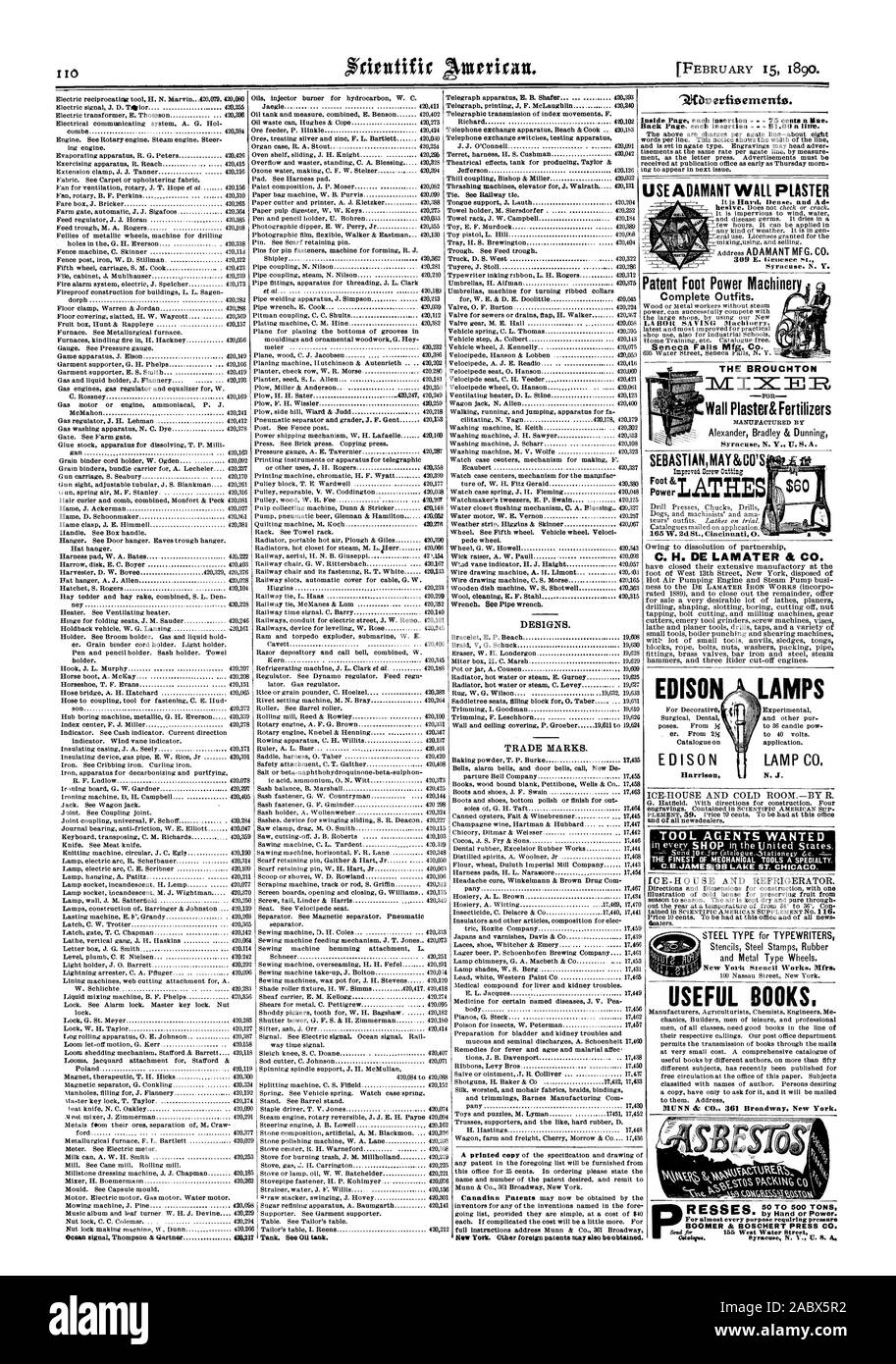 Ozean signal Thompson & Gartner 120217 DESIGNS. Marken. Aufgrund der Auflösung der Partnerschaft Cu H. DE LAMATER & CO WERKZEUG AGENTEN WOLLTE C.B. JAMES 98 ST. CHICAGO. Nützliche BÜCHER MUNN 4k CO 361 Broadway New York. Patent Fuß macht Maschinen komplette Outfits. Die BROUGHTON Wandputz & Düngemittel Pow 165 W. 2d St. Cincinnati 0. EDISON EDISON Harrison LAMPEN LAMPE CO.N. J. Zurück Seite jedem Einfügen - 01.00 Mietsafe. Verwenden Sie UNVERRÜCKBAR WANDPUTZ sein hartes, dichtes und Ad. 309 E. Genesee st. Syrakus. N.Y. neuen Mfrs YOH (Schablone arbeitet. Tank. Siehe Öltank. 50 bis 500 Tonnen, die von Hand oder mit Strom. Für fast Stockfoto