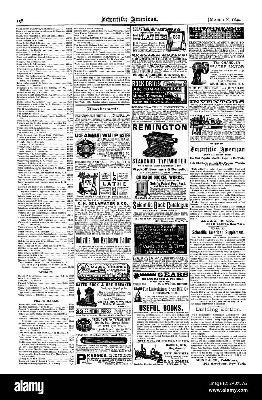 SEBASTIAN MAI & CO S WERKZEUG AGENTEN WOLLTEN DIE FEINSTEN VON MECHANISCHEN WERKZEUGEN EINE SPEZIALITÄT C.B. JAMES. SB-SEE ST. CHICAGO. DESIGNS. Marken. 9.0Verfieements. Verwenden Sie UNVERRÜCKBAR WANDPUTZ Ist es Hart, dicht und Ad309E.Genesee St. Syracuse N.Y., Eis und kalten Zimmer. - DURCH R DREHMASCHINE C.H.DE LAMATER & Co. GATES ROCK & ERZ LEISTUNGSSCHALTER hat mehr Ballast Straße alle anderen Leistungsschalter kombiniert produziert. CATES IRON WORKS IN CHICAGO. Teile der Modelle das Modell MOTOREN KATALOGE KOSTENLOS. Stahl Typ für schreibmaschinen Schablonen Stahlstempel Gummi und Metall Typ Räder. New York Schablone funktioniert Mfrs. K von Hand oder Macht. Straße RESSES Stockfoto